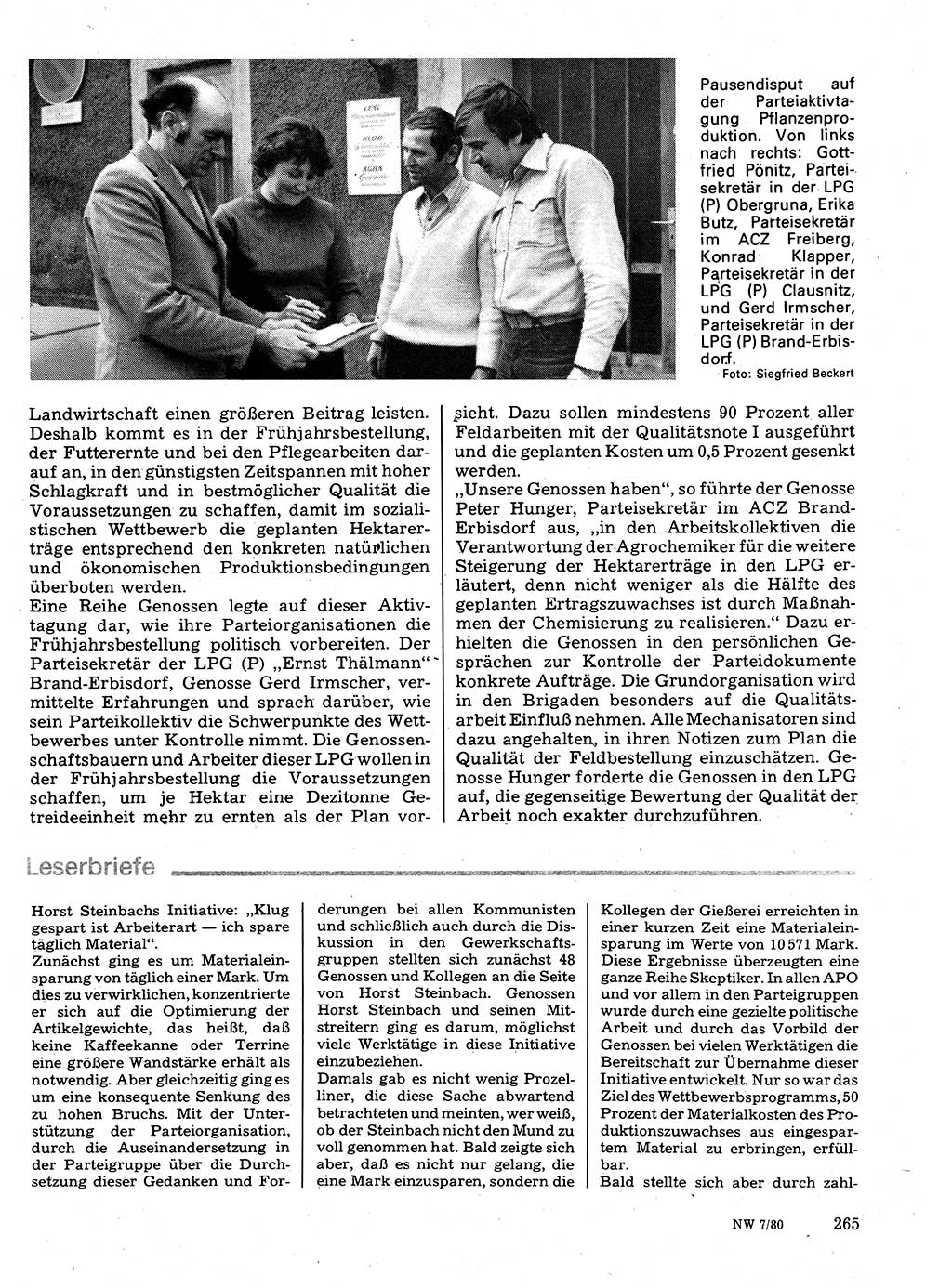 Neuer Weg (NW), Organ des Zentralkomitees (ZK) der SED (Sozialistische Einheitspartei Deutschlands) für Fragen des Parteilebens, 35. Jahrgang [Deutsche Demokratische Republik (DDR)] 1980, Seite 265 (NW ZK SED DDR 1980, S. 265)