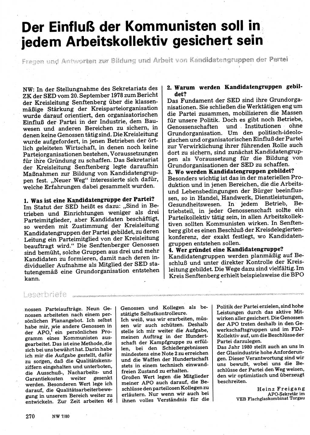 Neuer Weg (NW), Organ des Zentralkomitees (ZK) der SED (Sozialistische Einheitspartei Deutschlands) für Fragen des Parteilebens, 35. Jahrgang [Deutsche Demokratische Republik (DDR)] 1980, Seite 270 (NW ZK SED DDR 1980, S. 270)
