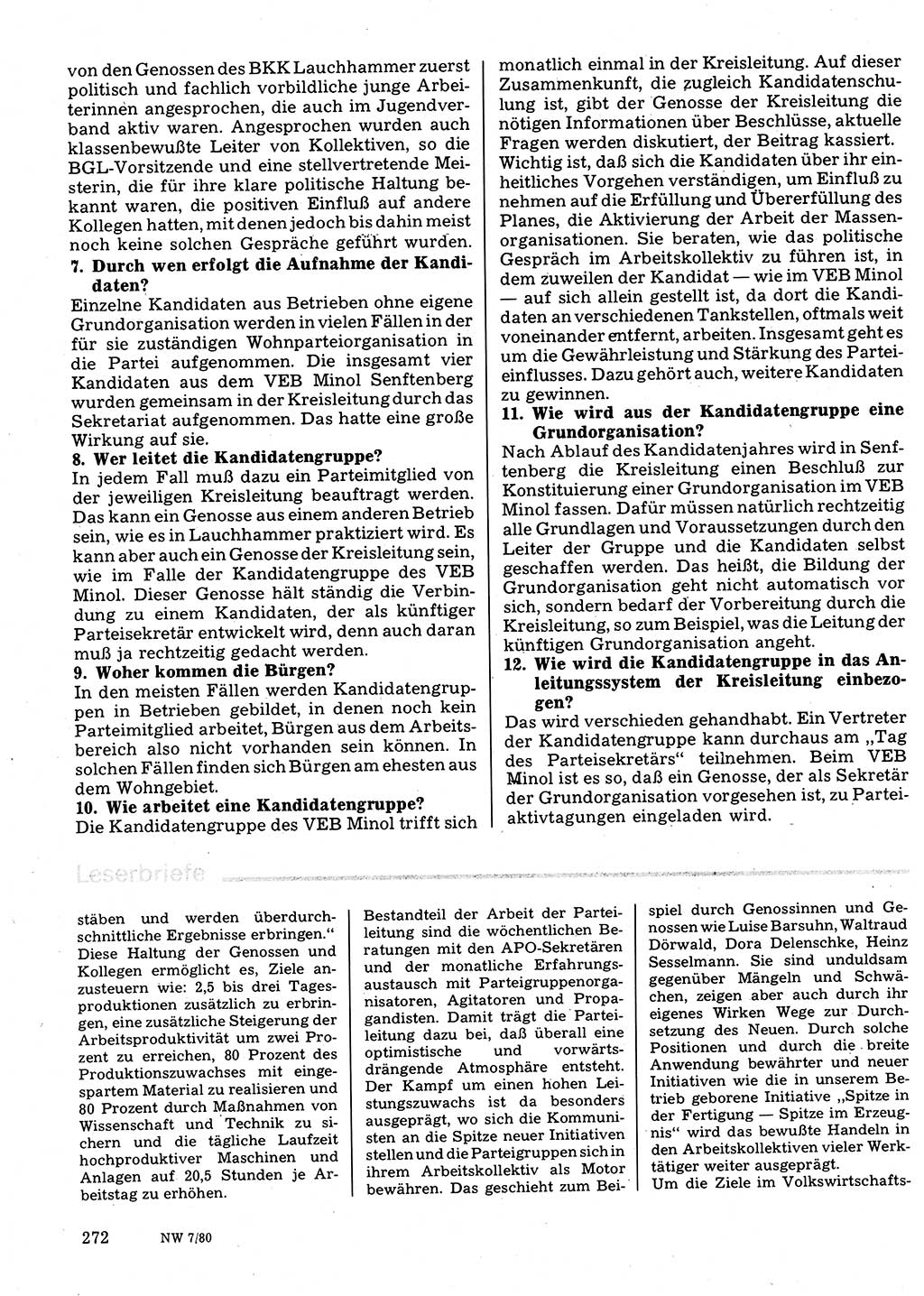 Neuer Weg (NW), Organ des Zentralkomitees (ZK) der SED (Sozialistische Einheitspartei Deutschlands) für Fragen des Parteilebens, 35. Jahrgang [Deutsche Demokratische Republik (DDR)] 1980, Seite 272 (NW ZK SED DDR 1980, S. 272)