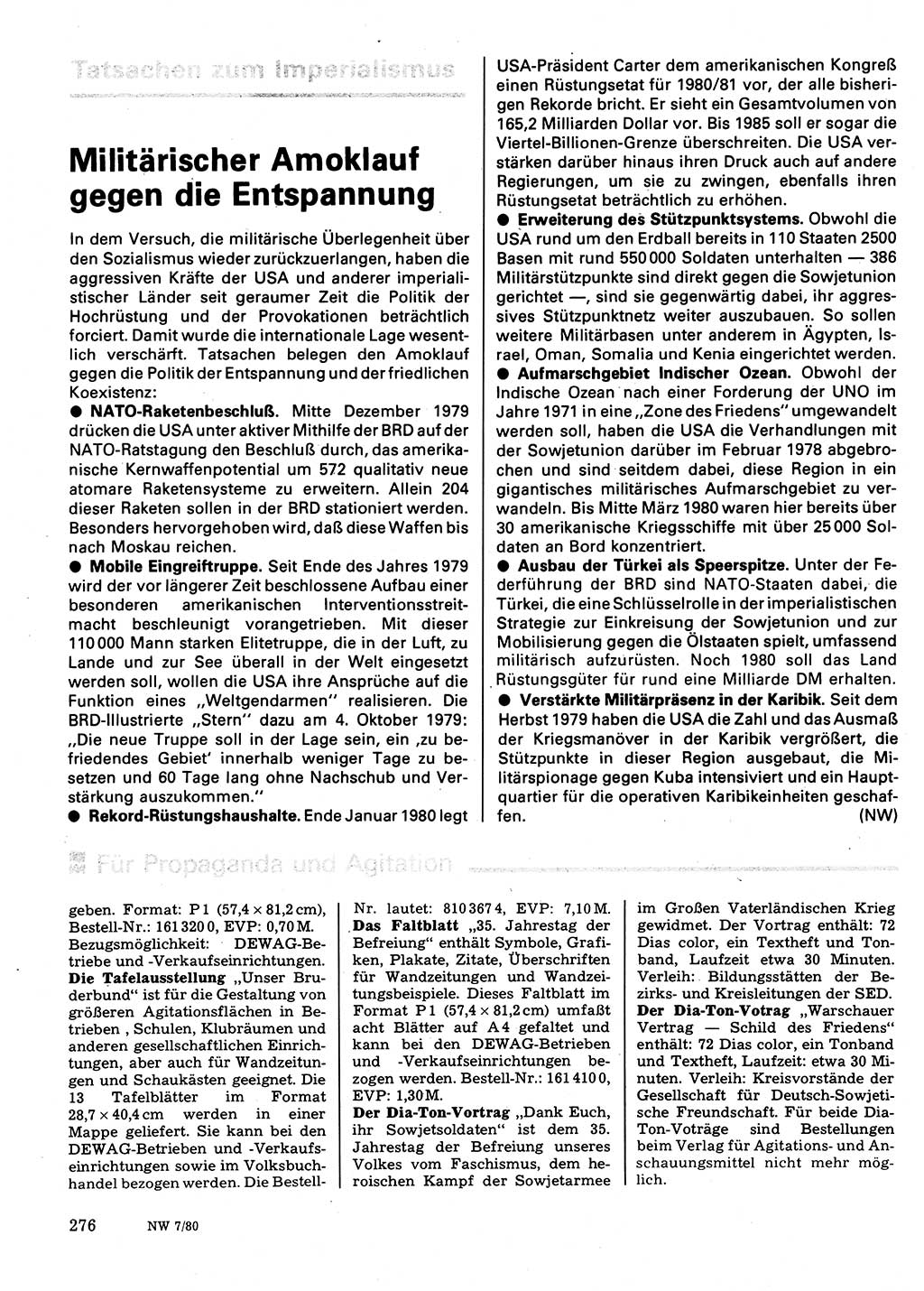 Neuer Weg (NW), Organ des Zentralkomitees (ZK) der SED (Sozialistische Einheitspartei Deutschlands) für Fragen des Parteilebens, 35. Jahrgang [Deutsche Demokratische Republik (DDR)] 1980, Seite 276 (NW ZK SED DDR 1980, S. 276)