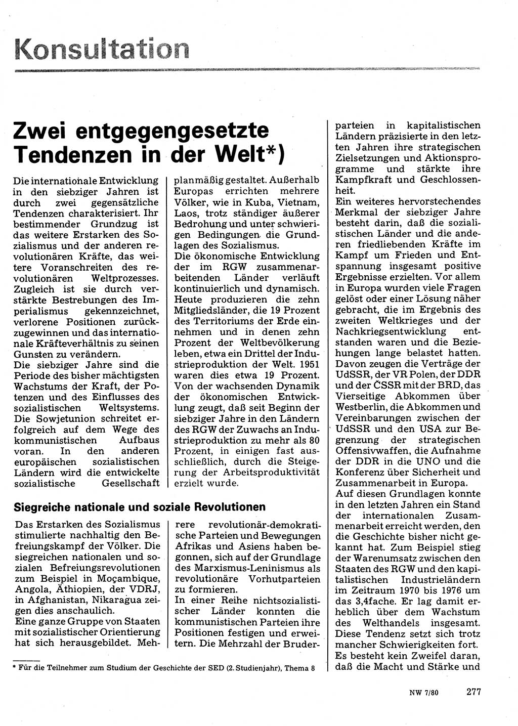 Neuer Weg (NW), Organ des Zentralkomitees (ZK) der SED (Sozialistische Einheitspartei Deutschlands) für Fragen des Parteilebens, 35. Jahrgang [Deutsche Demokratische Republik (DDR)] 1980, Seite 277 (NW ZK SED DDR 1980, S. 277)