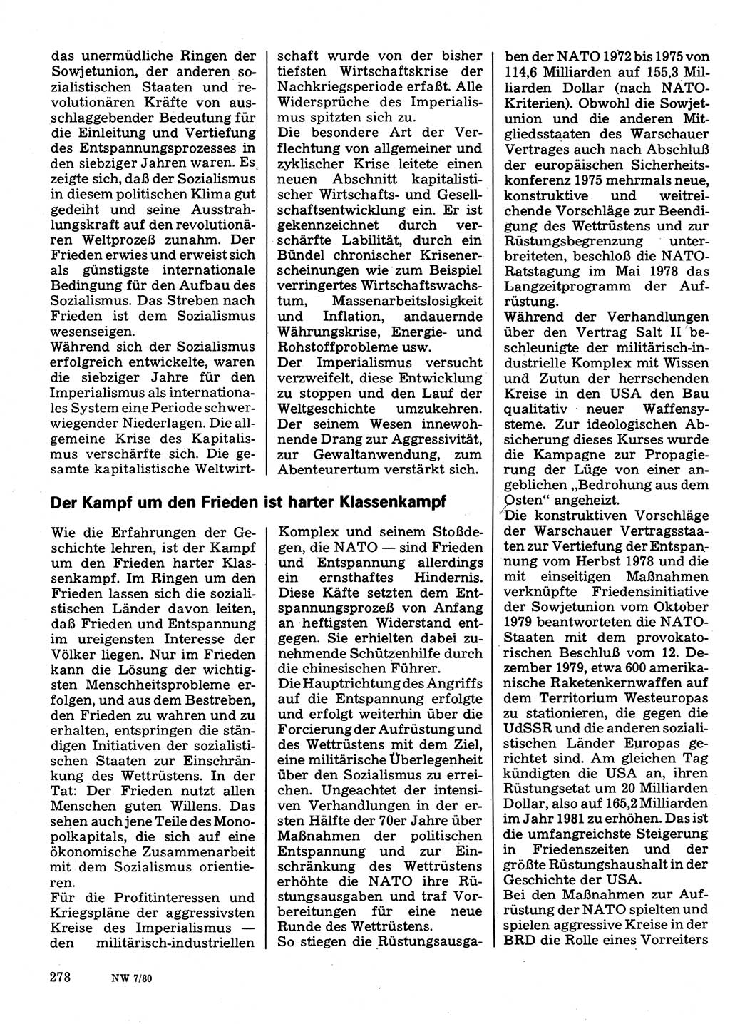 Neuer Weg (NW), Organ des Zentralkomitees (ZK) der SED (Sozialistische Einheitspartei Deutschlands) für Fragen des Parteilebens, 35. Jahrgang [Deutsche Demokratische Republik (DDR)] 1980, Seite 278 (NW ZK SED DDR 1980, S. 278)
