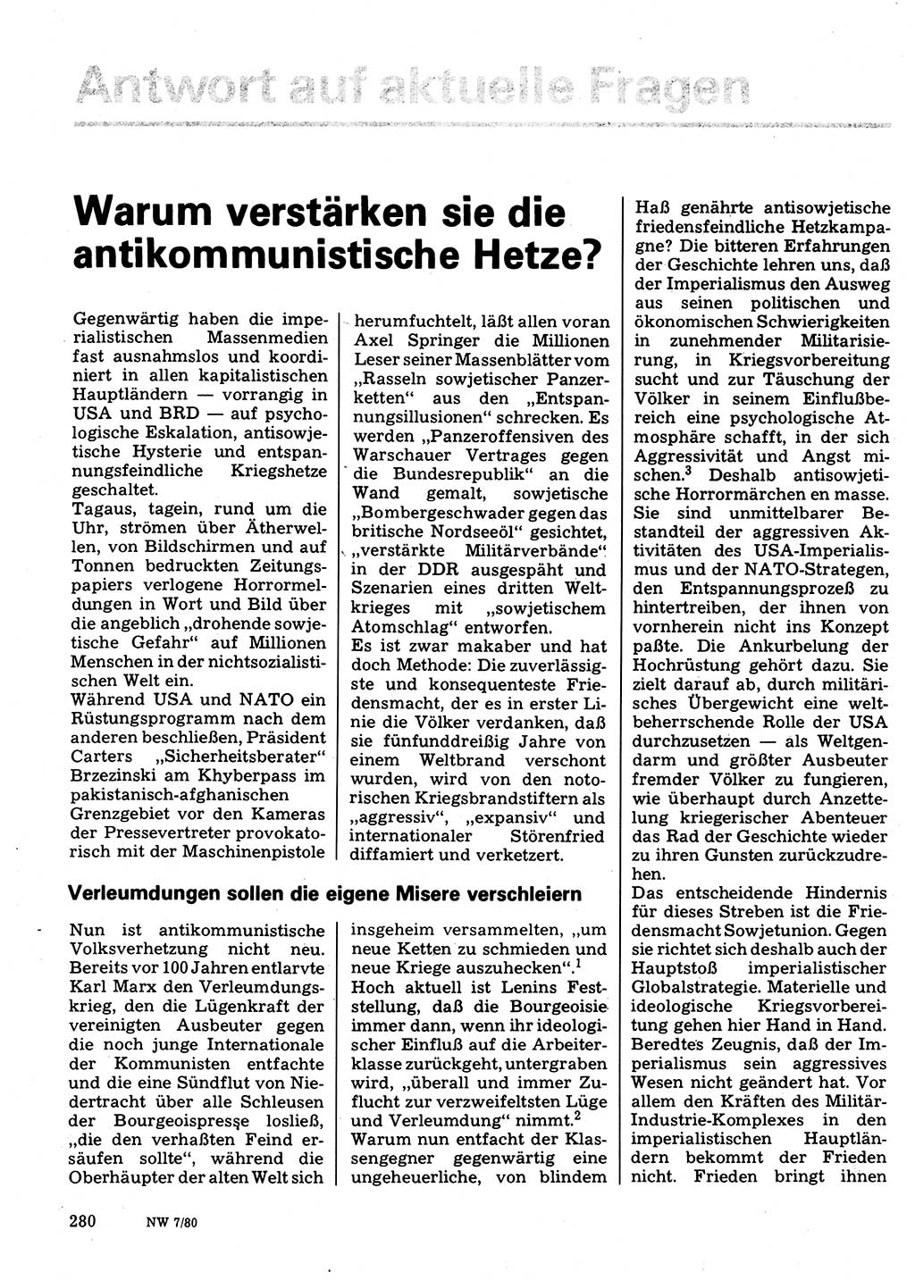 Neuer Weg (NW), Organ des Zentralkomitees (ZK) der SED (Sozialistische Einheitspartei Deutschlands) für Fragen des Parteilebens, 35. Jahrgang [Deutsche Demokratische Republik (DDR)] 1980, Seite 280 (NW ZK SED DDR 1980, S. 280)