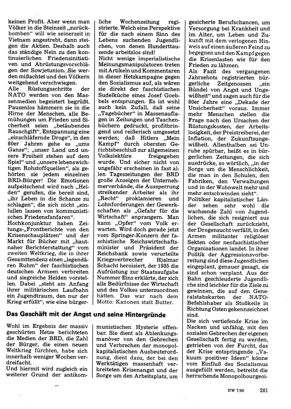 Neuer Weg (NW), Organ des Zentralkomitees (ZK) der SED (Sozialistische Einheitspartei Deutschlands) für Fragen des Parteilebens, 35. Jahrgang [Deutsche Demokratische Republik (DDR)] 1980, Seite 281 (NW ZK SED DDR 1980, S. 281)