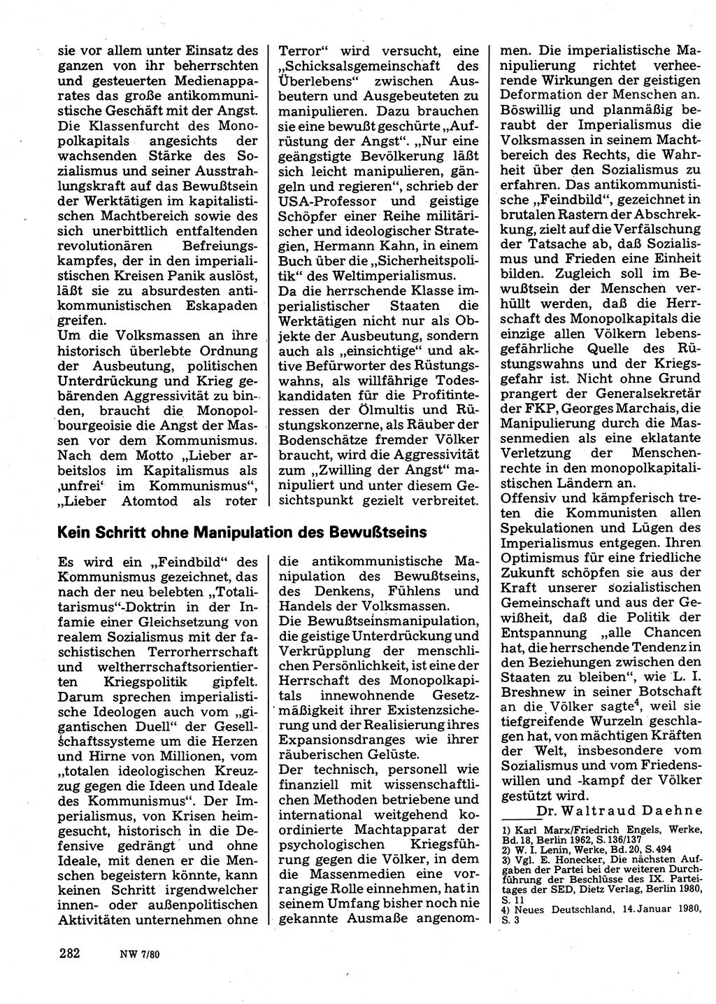 Neuer Weg (NW), Organ des Zentralkomitees (ZK) der SED (Sozialistische Einheitspartei Deutschlands) für Fragen des Parteilebens, 35. Jahrgang [Deutsche Demokratische Republik (DDR)] 1980, Seite 282 (NW ZK SED DDR 1980, S. 282)
