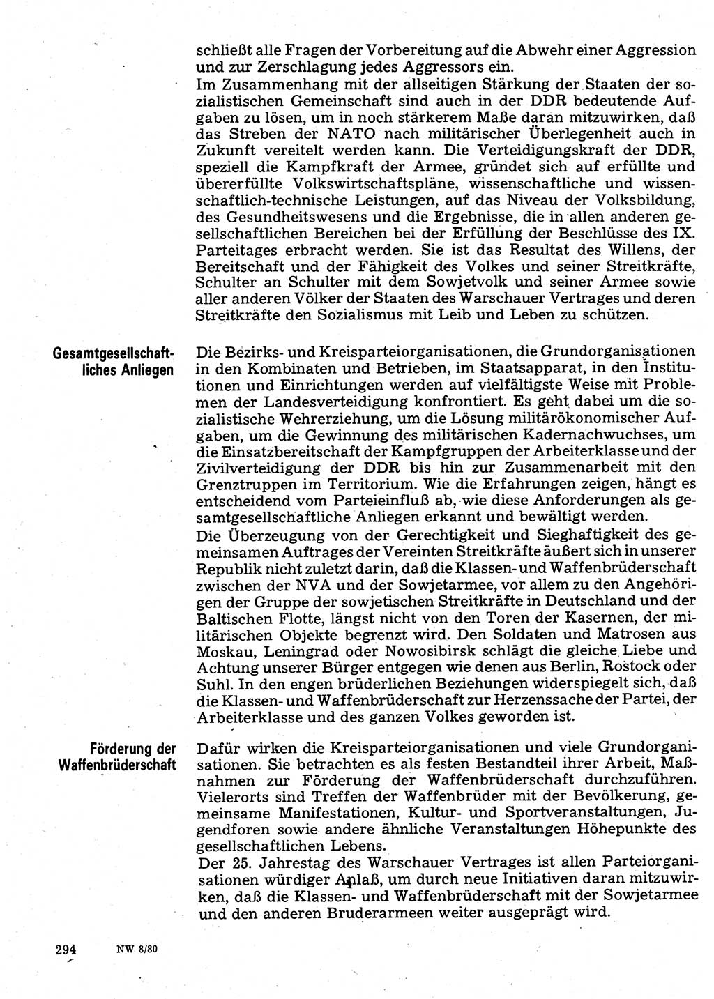 Neuer Weg (NW), Organ des Zentralkomitees (ZK) der SED (Sozialistische Einheitspartei Deutschlands) für Fragen des Parteilebens, 35. Jahrgang [Deutsche Demokratische Republik (DDR)] 1980, Seite 294 (NW ZK SED DDR 1980, S. 294)