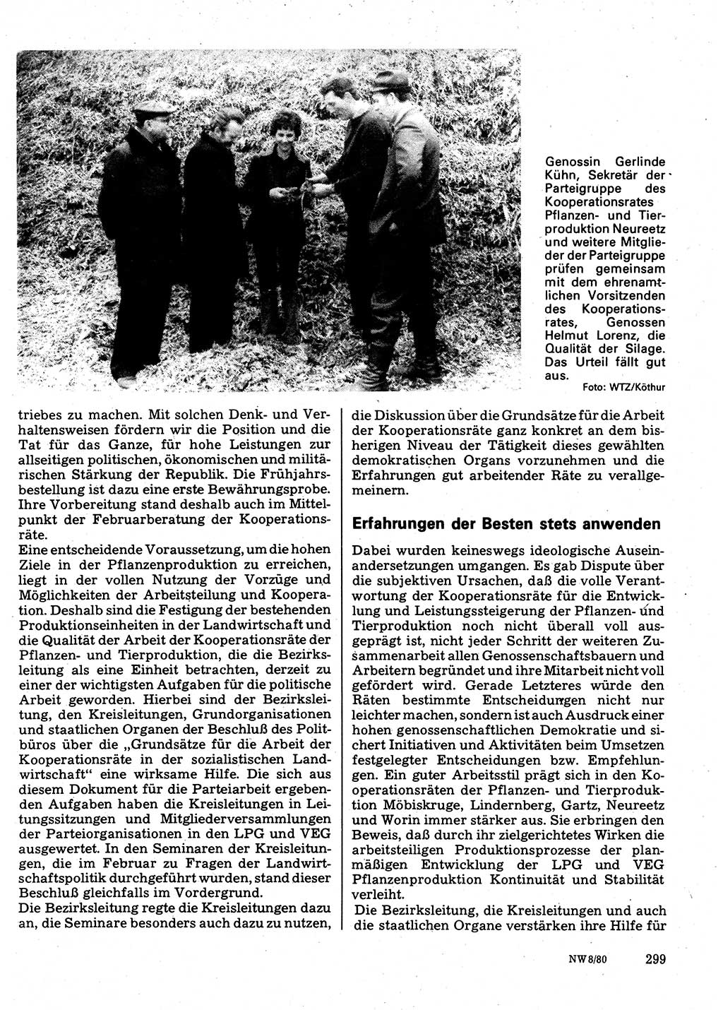 Neuer Weg (NW), Organ des Zentralkomitees (ZK) der SED (Sozialistische Einheitspartei Deutschlands) für Fragen des Parteilebens, 35. Jahrgang [Deutsche Demokratische Republik (DDR)] 1980, Seite 299 (NW ZK SED DDR 1980, S. 299)