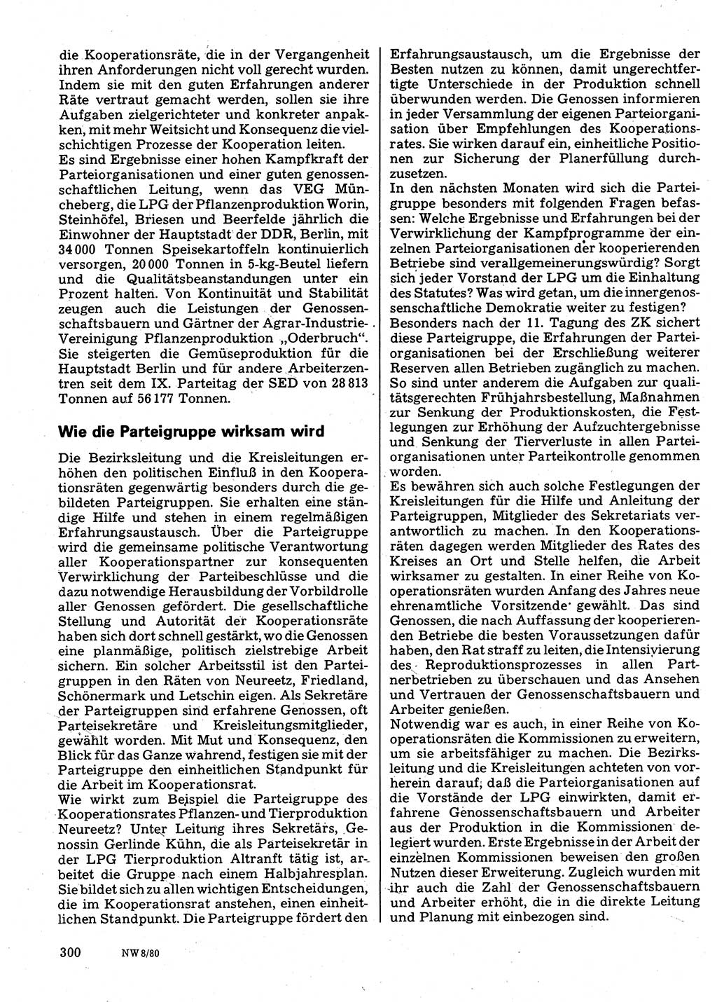 Neuer Weg (NW), Organ des Zentralkomitees (ZK) der SED (Sozialistische Einheitspartei Deutschlands) für Fragen des Parteilebens, 35. Jahrgang [Deutsche Demokratische Republik (DDR)] 1980, Seite 300 (NW ZK SED DDR 1980, S. 300)