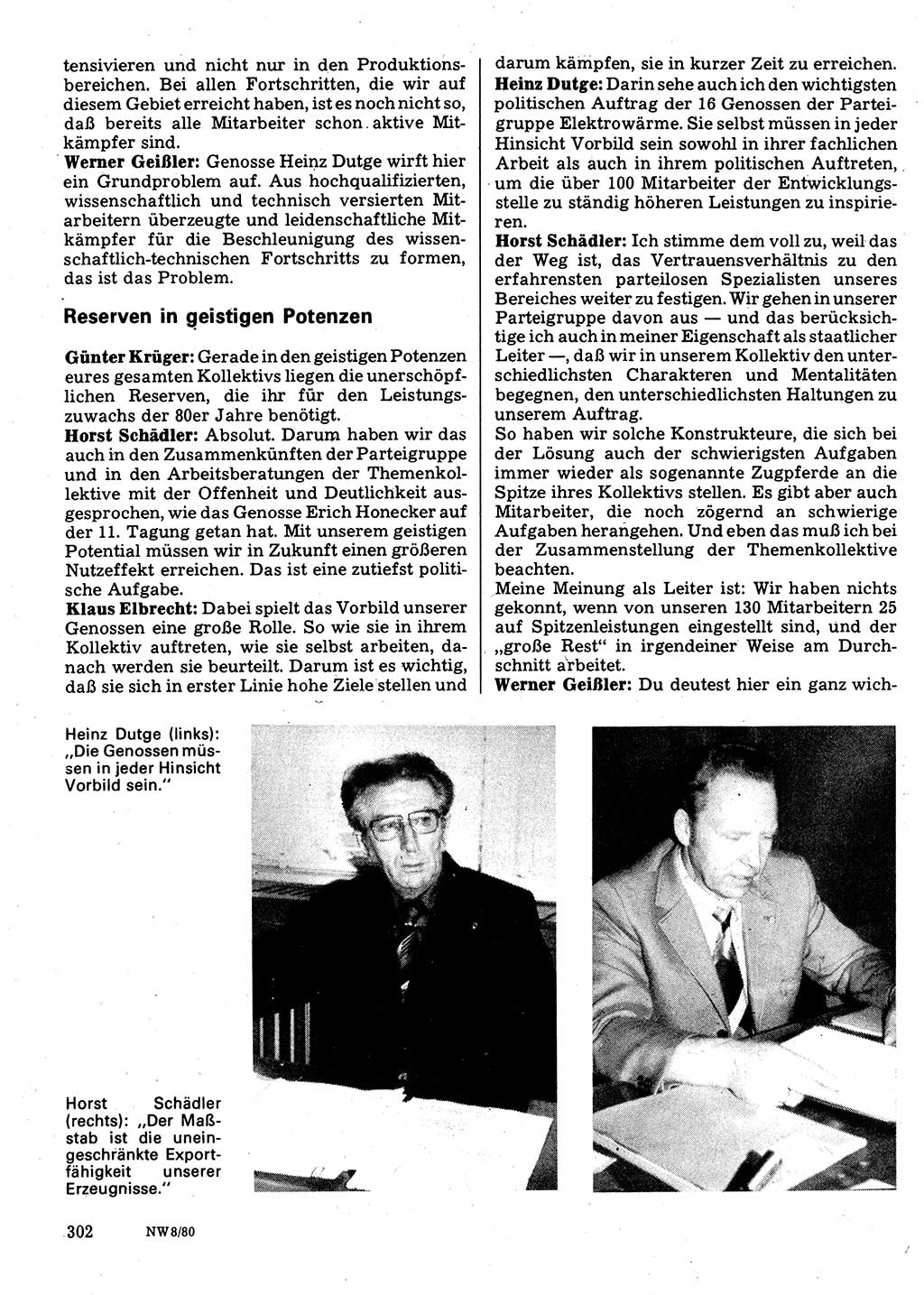 Neuer Weg (NW), Organ des Zentralkomitees (ZK) der SED (Sozialistische Einheitspartei Deutschlands) für Fragen des Parteilebens, 35. Jahrgang [Deutsche Demokratische Republik (DDR)] 1980, Seite 302 (NW ZK SED DDR 1980, S. 302)