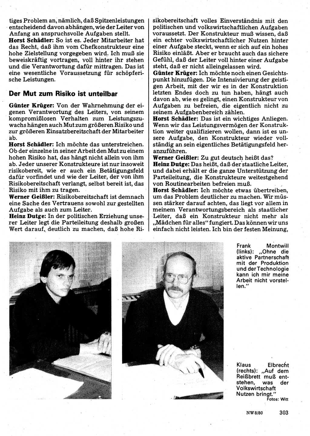 Neuer Weg (NW), Organ des Zentralkomitees (ZK) der SED (Sozialistische Einheitspartei Deutschlands) für Fragen des Parteilebens, 35. Jahrgang [Deutsche Demokratische Republik (DDR)] 1980, Seite 303 (NW ZK SED DDR 1980, S. 303)