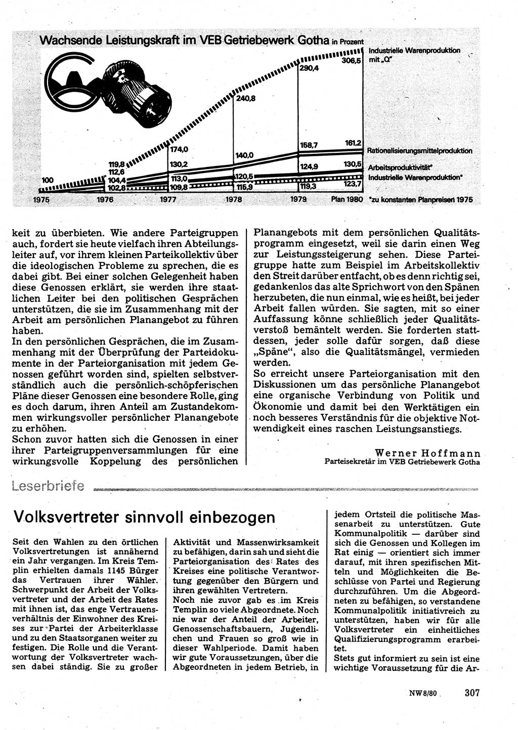 Neuer Weg (NW), Organ des Zentralkomitees (ZK) der SED (Sozialistische Einheitspartei Deutschlands) für Fragen des Parteilebens, 35. Jahrgang [Deutsche Demokratische Republik (DDR)] 1980, Seite 307 (NW ZK SED DDR 1980, S. 307)