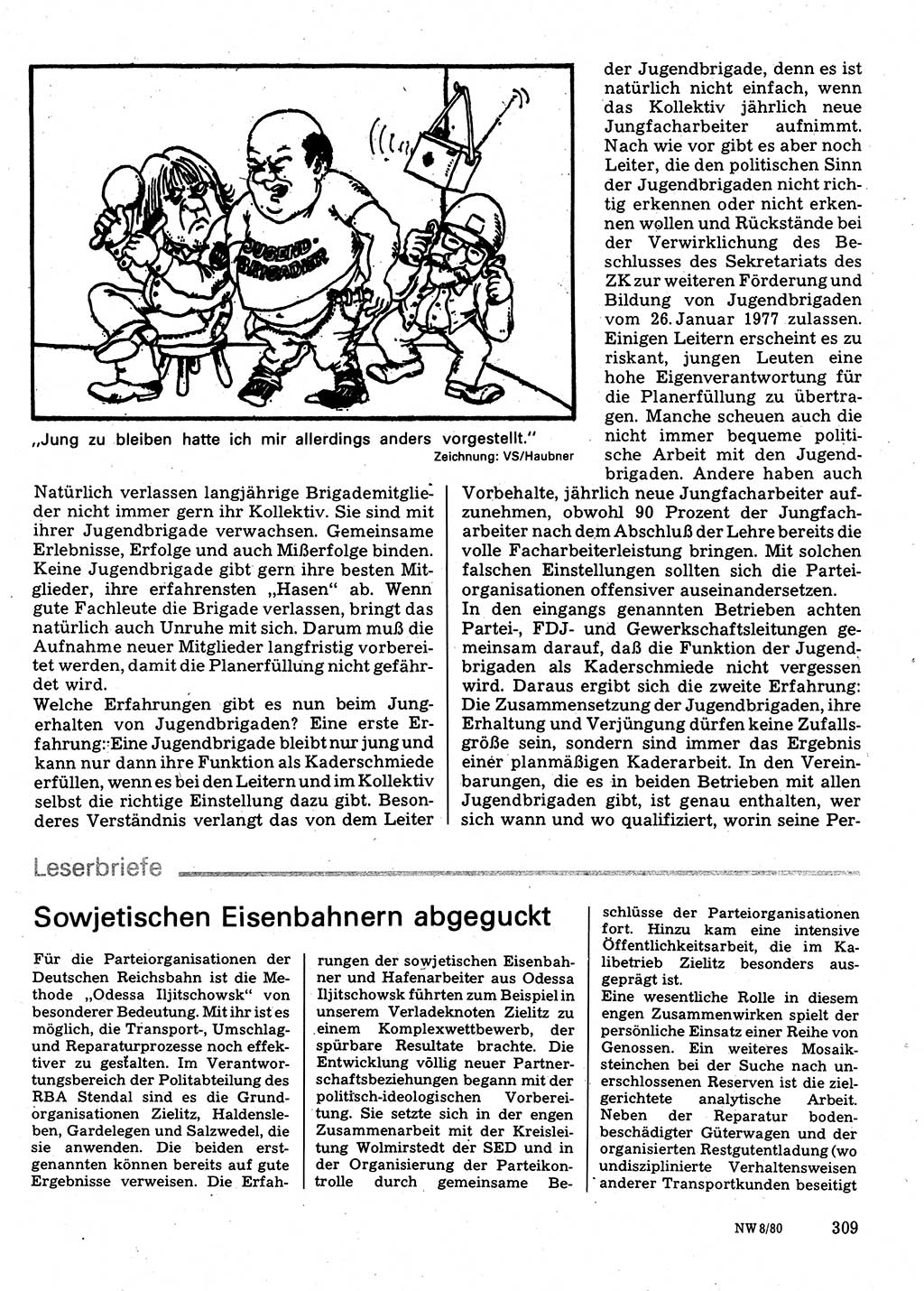 Neuer Weg (NW), Organ des Zentralkomitees (ZK) der SED (Sozialistische Einheitspartei Deutschlands) für Fragen des Parteilebens, 35. Jahrgang [Deutsche Demokratische Republik (DDR)] 1980, Seite 309 (NW ZK SED DDR 1980, S. 309)