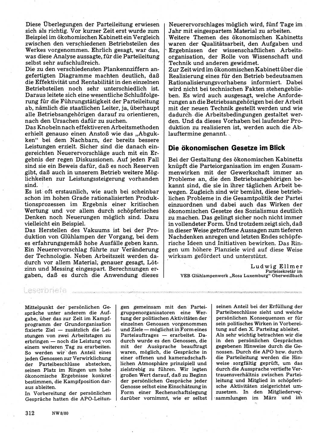 Neuer Weg (NW), Organ des Zentralkomitees (ZK) der SED (Sozialistische Einheitspartei Deutschlands) für Fragen des Parteilebens, 35. Jahrgang [Deutsche Demokratische Republik (DDR)] 1980, Seite 312 (NW ZK SED DDR 1980, S. 312)