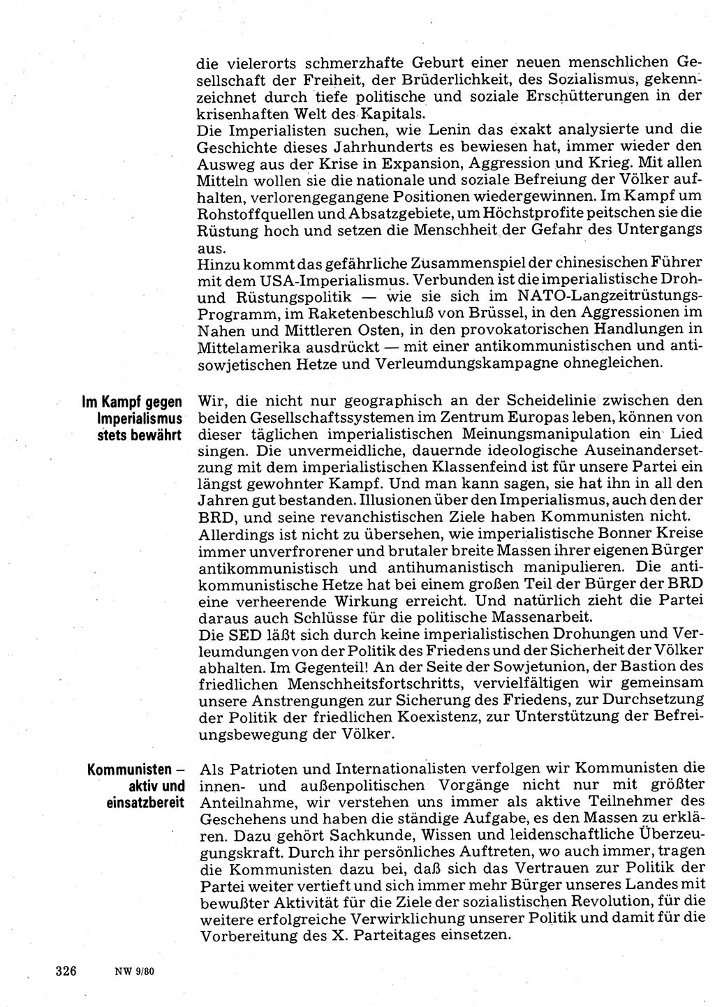 Neuer Weg (NW), Organ des Zentralkomitees (ZK) der SED (Sozialistische Einheitspartei Deutschlands) für Fragen des Parteilebens, 35. Jahrgang [Deutsche Demokratische Republik (DDR)] 1980, Seite 326 (NW ZK SED DDR 1980, S. 326)