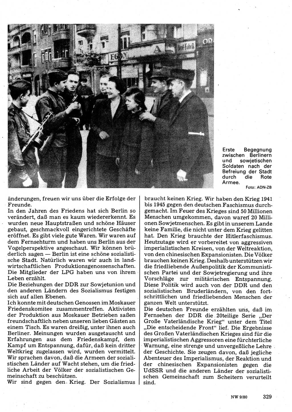 Neuer Weg (NW), Organ des Zentralkomitees (ZK) der SED (Sozialistische Einheitspartei Deutschlands) für Fragen des Parteilebens, 35. Jahrgang [Deutsche Demokratische Republik (DDR)] 1980, Seite 329 (NW ZK SED DDR 1980, S. 329)