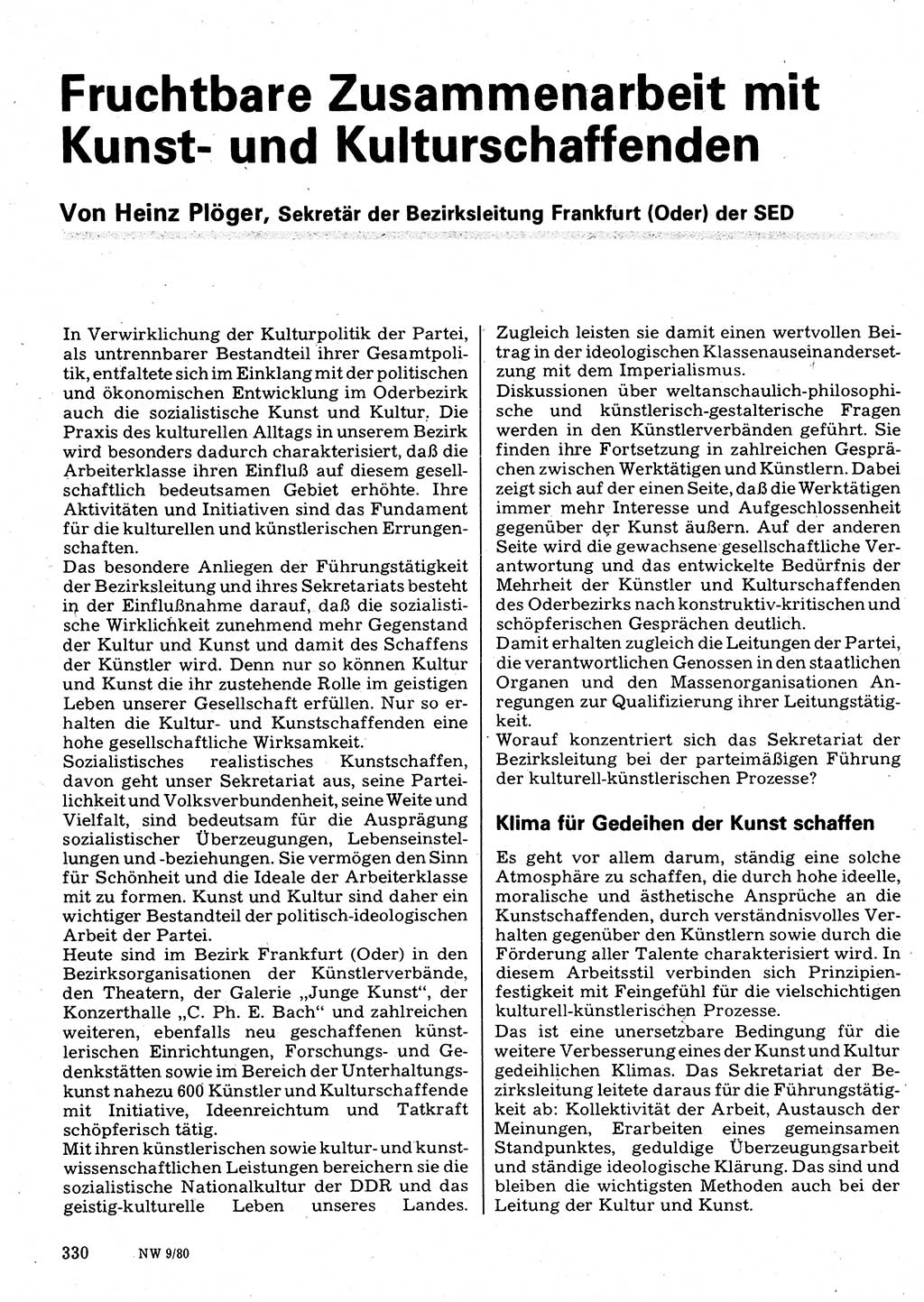 Neuer Weg (NW), Organ des Zentralkomitees (ZK) der SED (Sozialistische Einheitspartei Deutschlands) für Fragen des Parteilebens, 35. Jahrgang [Deutsche Demokratische Republik (DDR)] 1980, Seite 330 (NW ZK SED DDR 1980, S. 330)