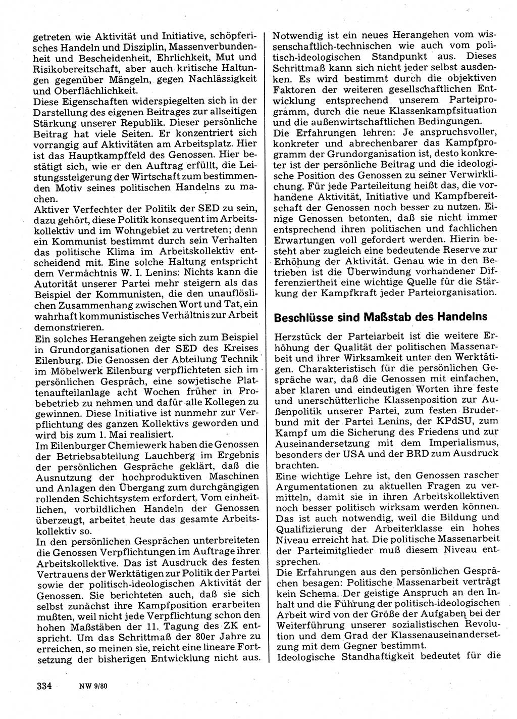 Neuer Weg (NW), Organ des Zentralkomitees (ZK) der SED (Sozialistische Einheitspartei Deutschlands) für Fragen des Parteilebens, 35. Jahrgang [Deutsche Demokratische Republik (DDR)] 1980, Seite 334 (NW ZK SED DDR 1980, S. 334)