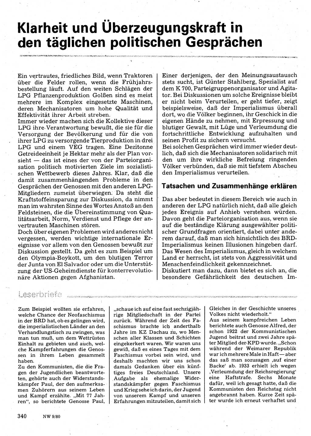 Neuer Weg (NW), Organ des Zentralkomitees (ZK) der SED (Sozialistische Einheitspartei Deutschlands) für Fragen des Parteilebens, 35. Jahrgang [Deutsche Demokratische Republik (DDR)] 1980, Seite 340 (NW ZK SED DDR 1980, S. 340)