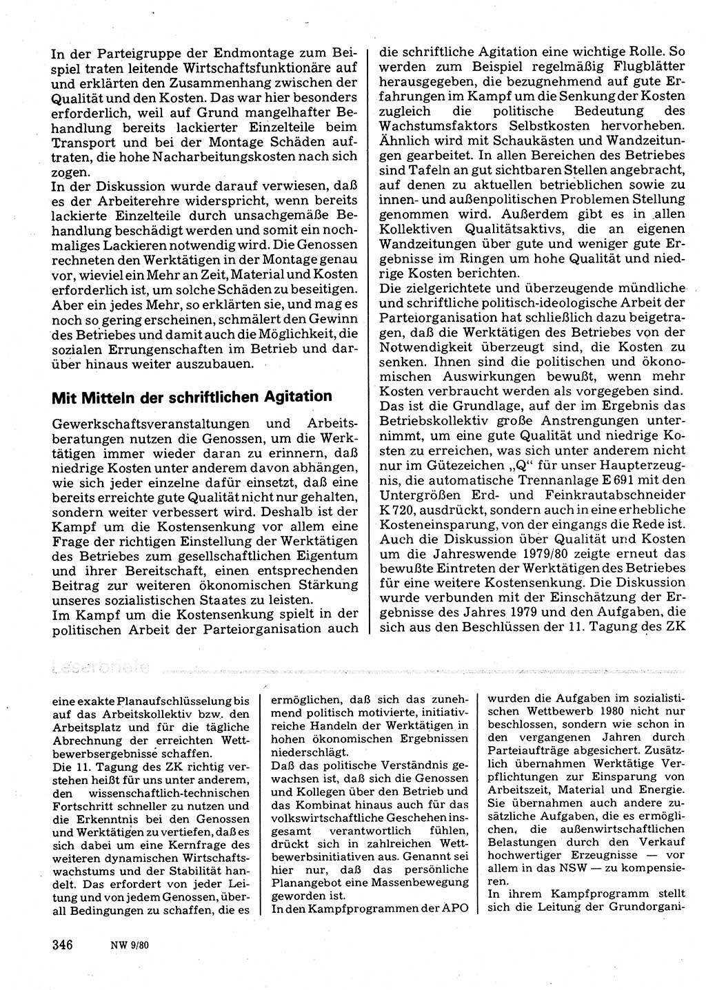 Neuer Weg (NW), Organ des Zentralkomitees (ZK) der SED (Sozialistische Einheitspartei Deutschlands) für Fragen des Parteilebens, 35. Jahrgang [Deutsche Demokratische Republik (DDR)] 1980, Seite 346 (NW ZK SED DDR 1980, S. 346)