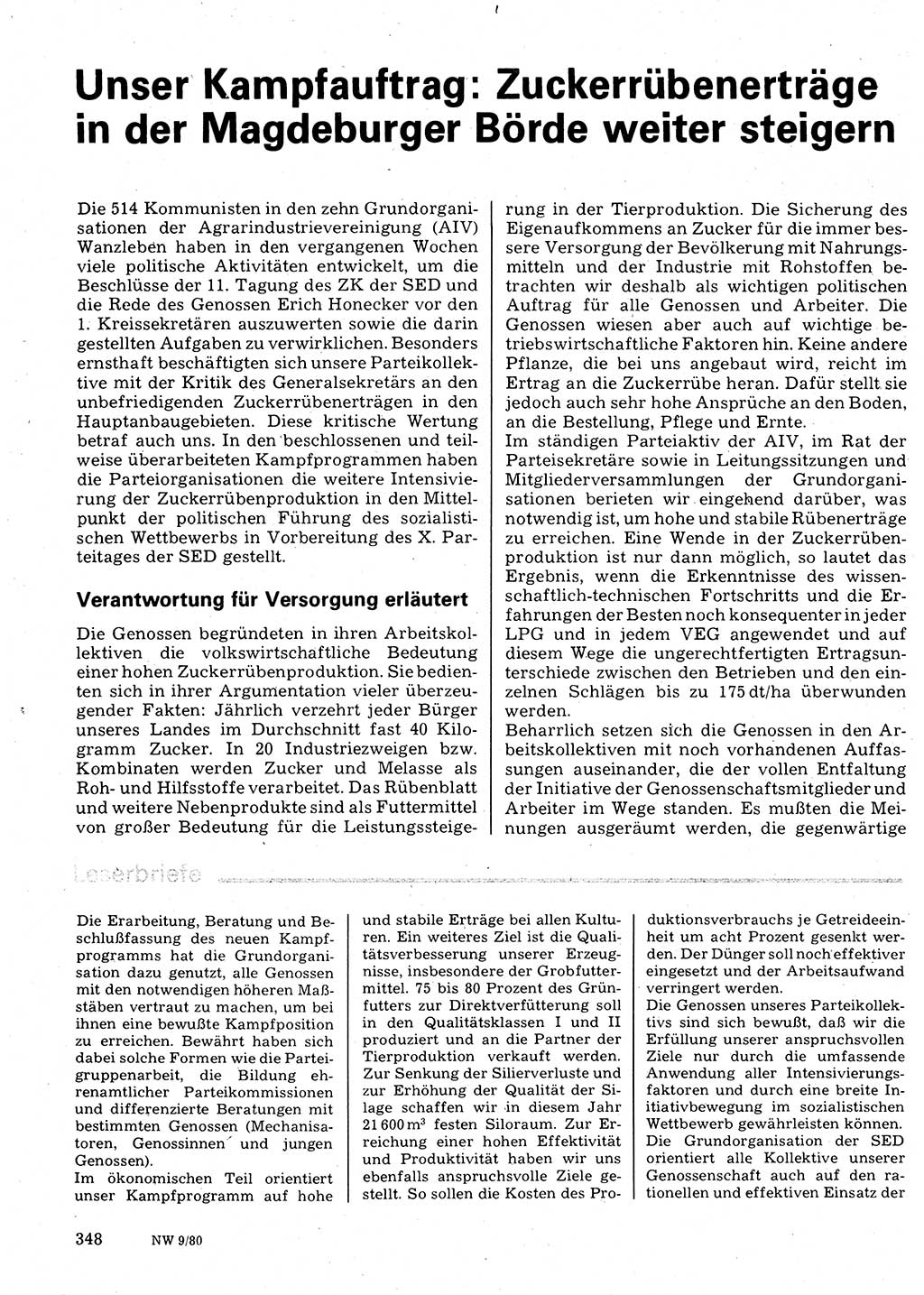 Neuer Weg (NW), Organ des Zentralkomitees (ZK) der SED (Sozialistische Einheitspartei Deutschlands) für Fragen des Parteilebens, 35. Jahrgang [Deutsche Demokratische Republik (DDR)] 1980, Seite 348 (NW ZK SED DDR 1980, S. 348)