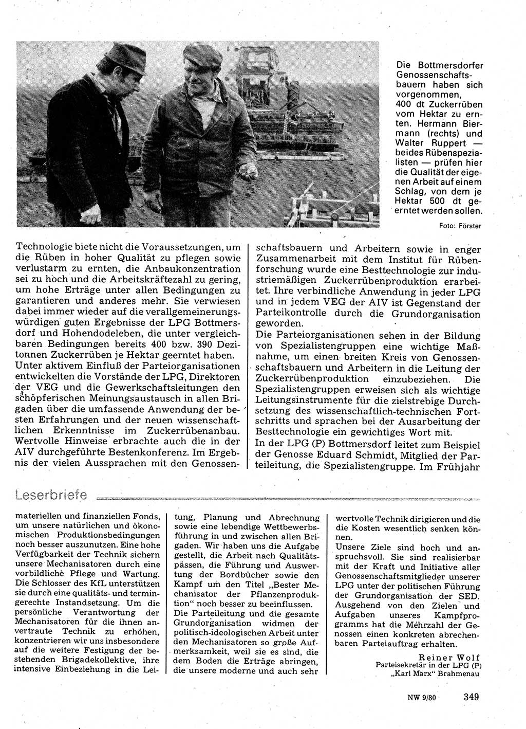 Neuer Weg (NW), Organ des Zentralkomitees (ZK) der SED (Sozialistische Einheitspartei Deutschlands) für Fragen des Parteilebens, 35. Jahrgang [Deutsche Demokratische Republik (DDR)] 1980, Seite 349 (NW ZK SED DDR 1980, S. 349)