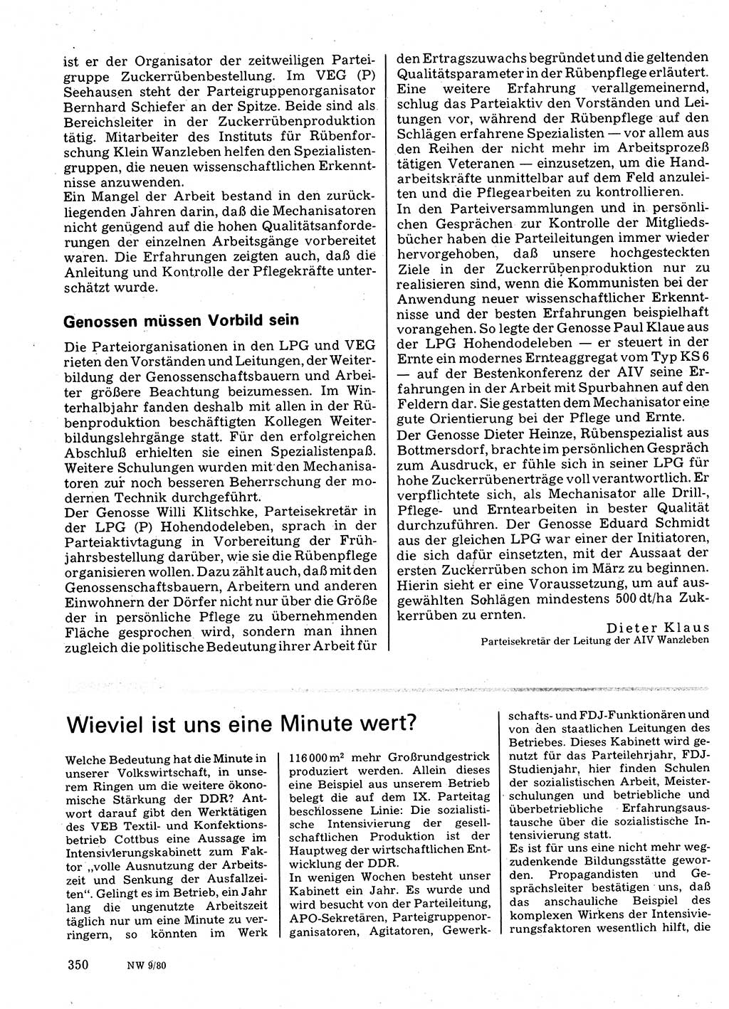 Neuer Weg (NW), Organ des Zentralkomitees (ZK) der SED (Sozialistische Einheitspartei Deutschlands) für Fragen des Parteilebens, 35. Jahrgang [Deutsche Demokratische Republik (DDR)] 1980, Seite 350 (NW ZK SED DDR 1980, S. 350)