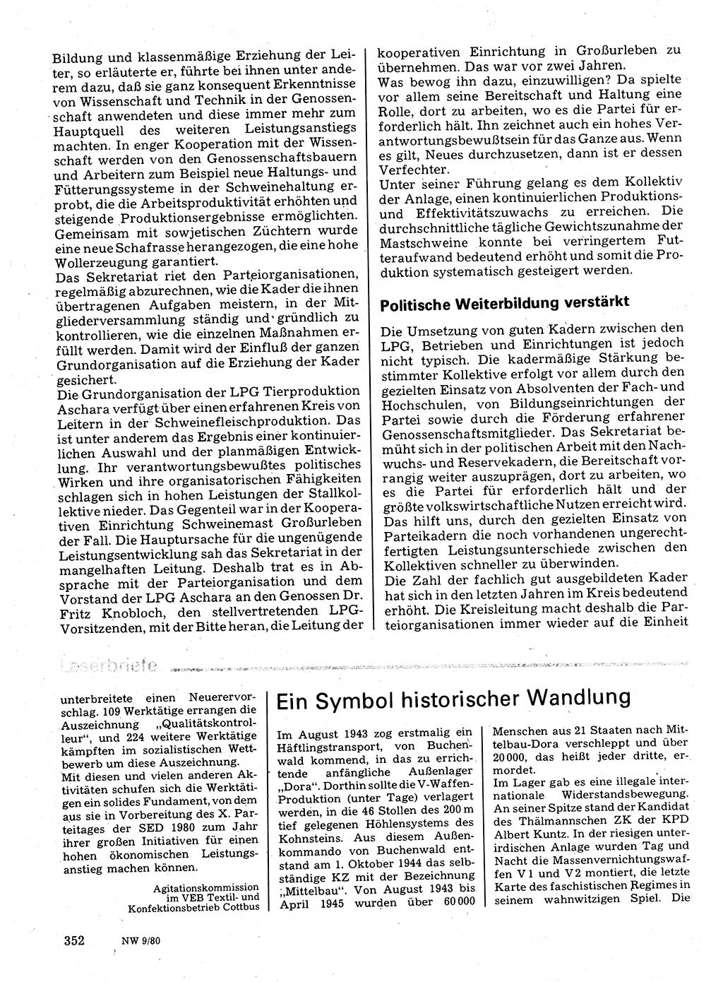 Neuer Weg (NW), Organ des Zentralkomitees (ZK) der SED (Sozialistische Einheitspartei Deutschlands) für Fragen des Parteilebens, 35. Jahrgang [Deutsche Demokratische Republik (DDR)] 1980, Seite 352 (NW ZK SED DDR 1980, S. 352)