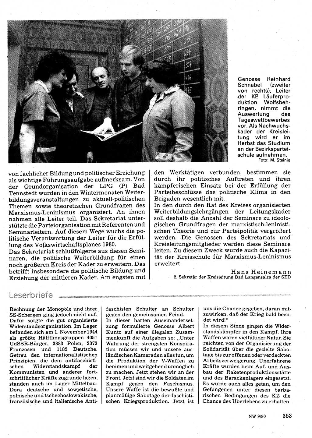 Neuer Weg (NW), Organ des Zentralkomitees (ZK) der SED (Sozialistische Einheitspartei Deutschlands) für Fragen des Parteilebens, 35. Jahrgang [Deutsche Demokratische Republik (DDR)] 1980, Seite 353 (NW ZK SED DDR 1980, S. 353)