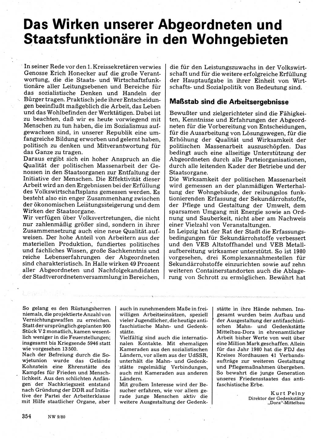 Neuer Weg (NW), Organ des Zentralkomitees (ZK) der SED (Sozialistische Einheitspartei Deutschlands) für Fragen des Parteilebens, 35. Jahrgang [Deutsche Demokratische Republik (DDR)] 1980, Seite 354 (NW ZK SED DDR 1980, S. 354)