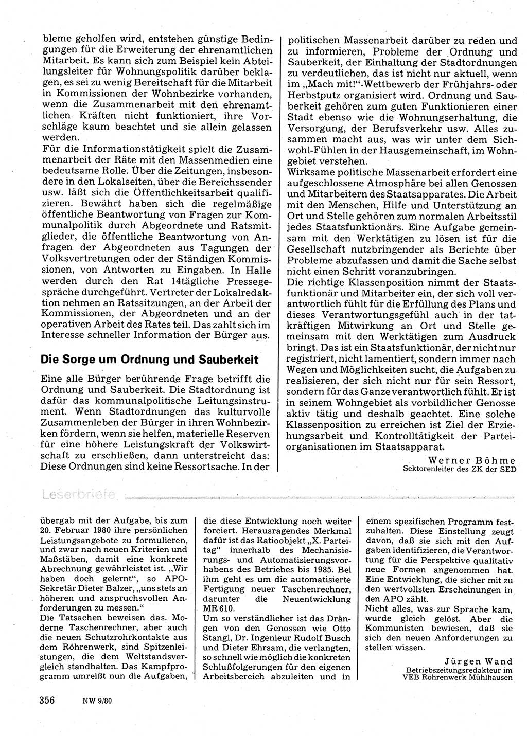 Neuer Weg (NW), Organ des Zentralkomitees (ZK) der SED (Sozialistische Einheitspartei Deutschlands) für Fragen des Parteilebens, 35. Jahrgang [Deutsche Demokratische Republik (DDR)] 1980, Seite 356 (NW ZK SED DDR 1980, S. 356)
