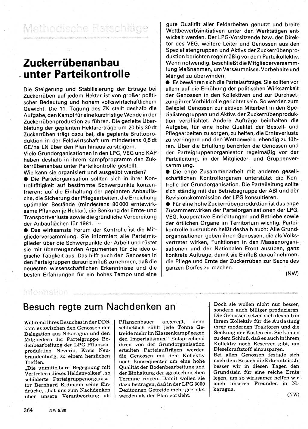 Neuer Weg (NW), Organ des Zentralkomitees (ZK) der SED (Sozialistische Einheitspartei Deutschlands) für Fragen des Parteilebens, 35. Jahrgang [Deutsche Demokratische Republik (DDR)] 1980, Seite 364 (NW ZK SED DDR 1980, S. 364)