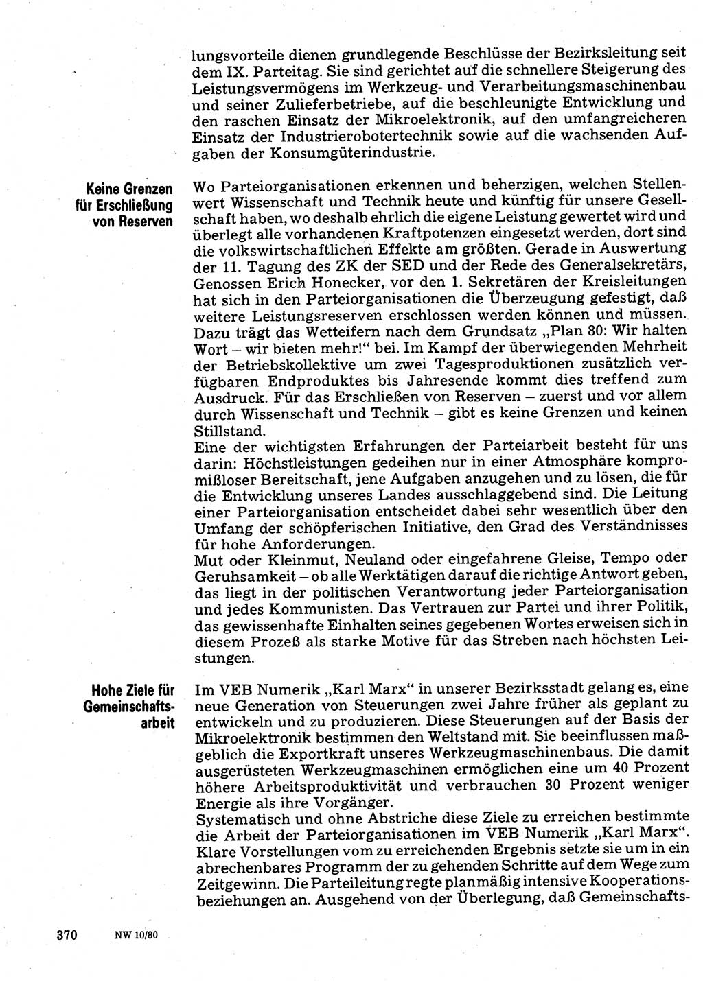 Neuer Weg (NW), Organ des Zentralkomitees (ZK) der SED (Sozialistische Einheitspartei Deutschlands) für Fragen des Parteilebens, 35. Jahrgang [Deutsche Demokratische Republik (DDR)] 1980, Seite 370 (NW ZK SED DDR 1980, S. 370)