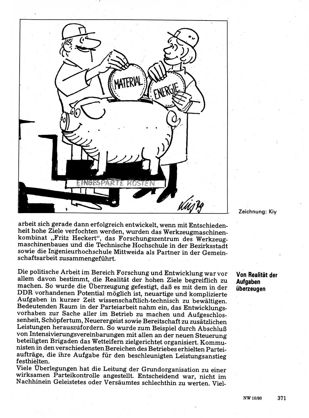 Neuer Weg (NW), Organ des Zentralkomitees (ZK) der SED (Sozialistische Einheitspartei Deutschlands) für Fragen des Parteilebens, 35. Jahrgang [Deutsche Demokratische Republik (DDR)] 1980, Seite 371 (NW ZK SED DDR 1980, S. 371)