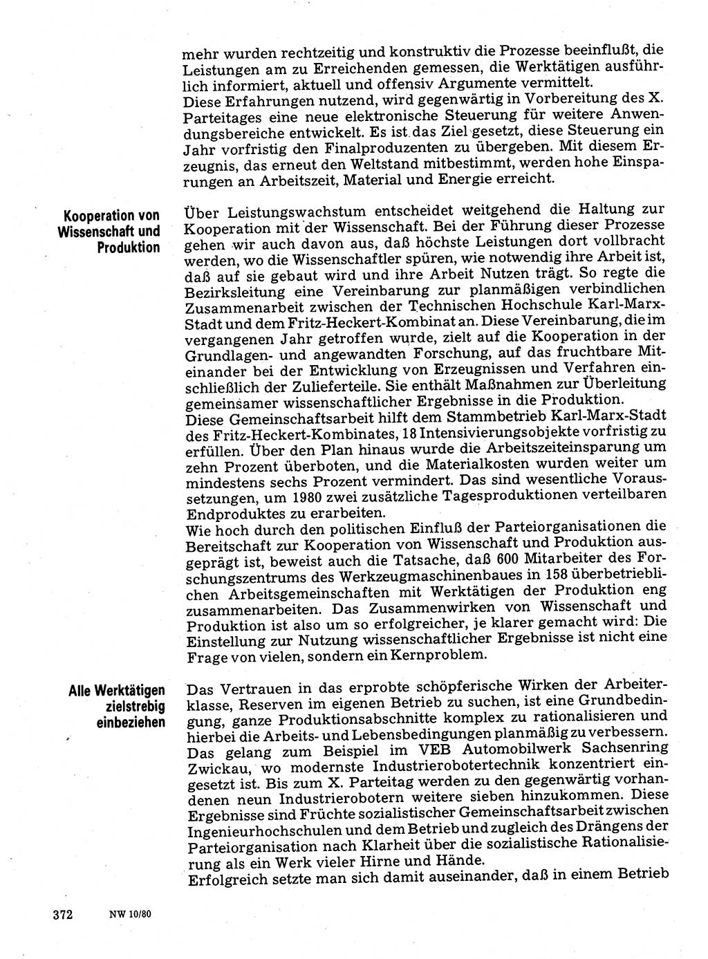 Neuer Weg (NW), Organ des Zentralkomitees (ZK) der SED (Sozialistische Einheitspartei Deutschlands) für Fragen des Parteilebens, 35. Jahrgang [Deutsche Demokratische Republik (DDR)] 1980, Seite 372 (NW ZK SED DDR 1980, S. 372)