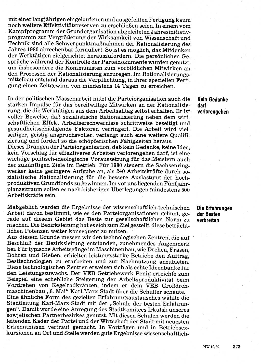 Neuer Weg (NW), Organ des Zentralkomitees (ZK) der SED (Sozialistische Einheitspartei Deutschlands) für Fragen des Parteilebens, 35. Jahrgang [Deutsche Demokratische Republik (DDR)] 1980, Seite 373 (NW ZK SED DDR 1980, S. 373)