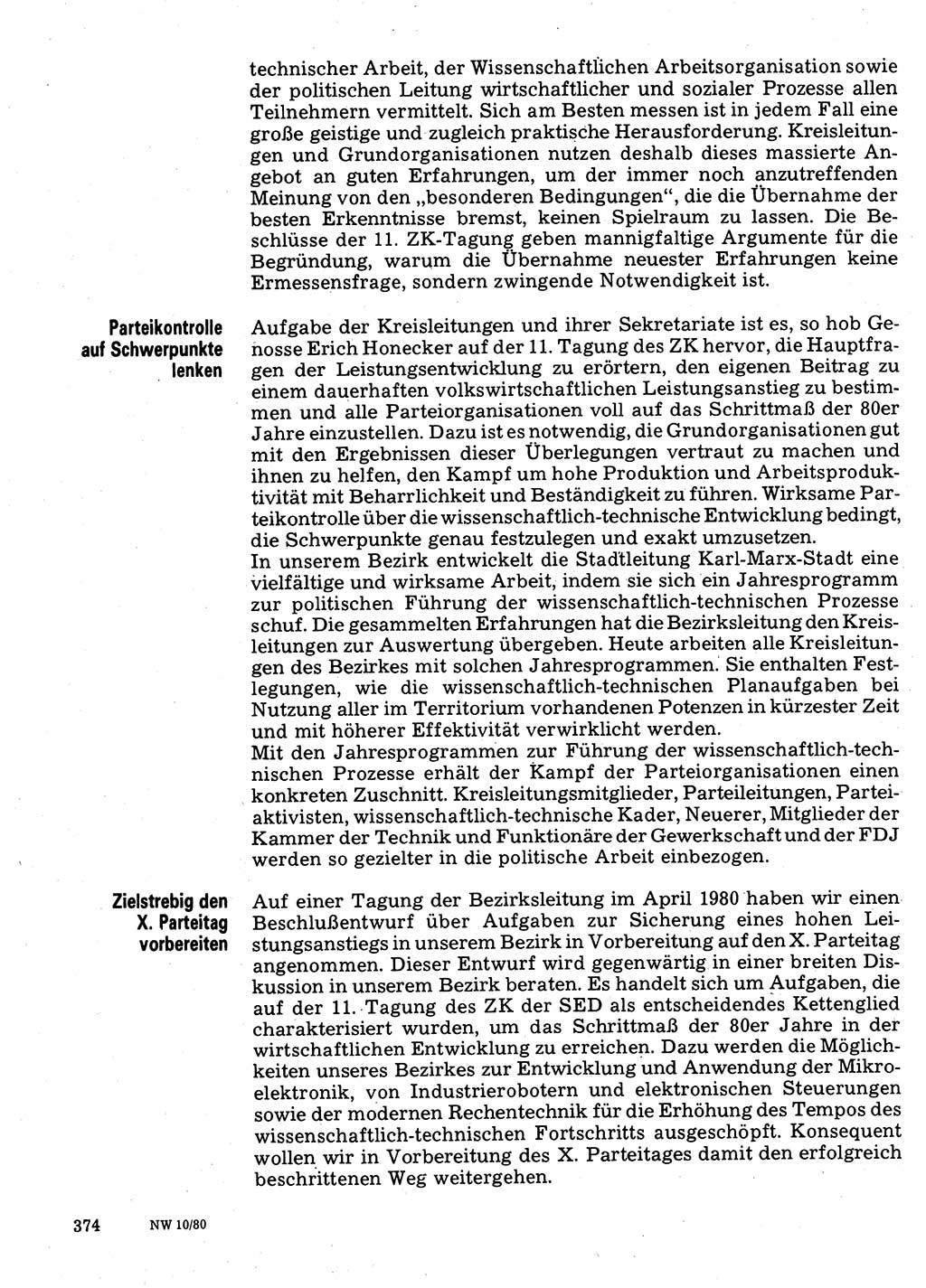 Neuer Weg (NW), Organ des Zentralkomitees (ZK) der SED (Sozialistische Einheitspartei Deutschlands) für Fragen des Parteilebens, 35. Jahrgang [Deutsche Demokratische Republik (DDR)] 1980, Seite 374 (NW ZK SED DDR 1980, S. 374)