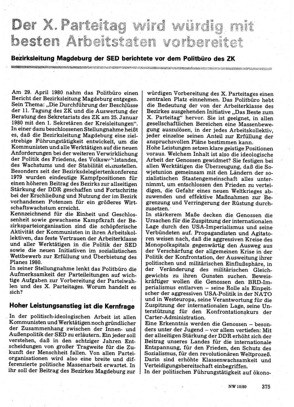 Neuer Weg (NW), Organ des Zentralkomitees (ZK) der SED (Sozialistische Einheitspartei Deutschlands) für Fragen des Parteilebens, 35. Jahrgang [Deutsche Demokratische Republik (DDR)] 1980, Seite 375 (NW ZK SED DDR 1980, S. 375)