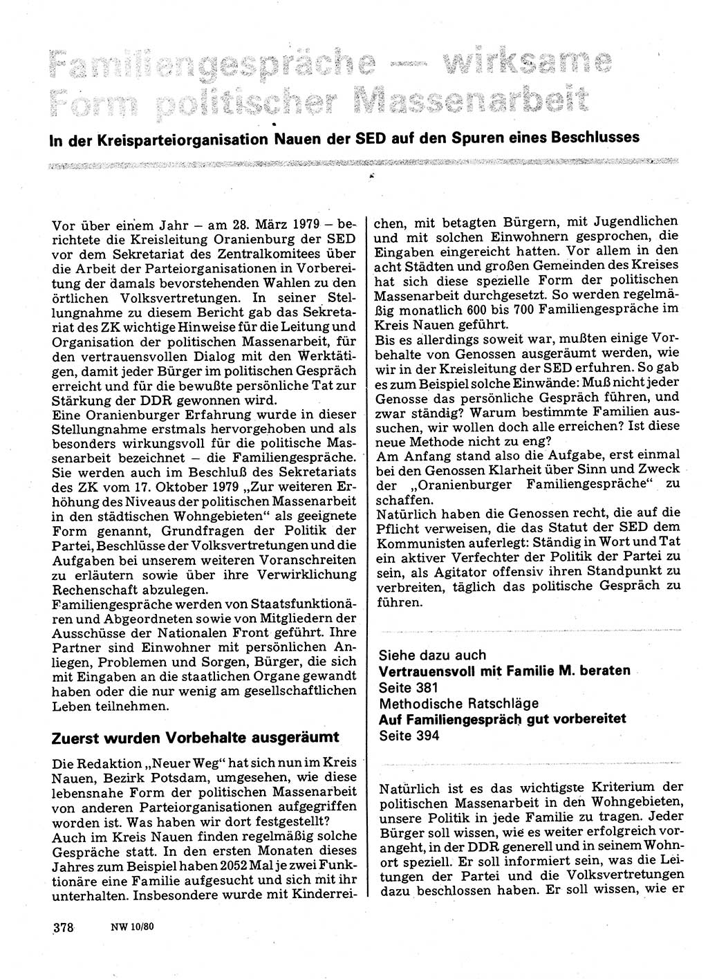 Neuer Weg (NW), Organ des Zentralkomitees (ZK) der SED (Sozialistische Einheitspartei Deutschlands) für Fragen des Parteilebens, 35. Jahrgang [Deutsche Demokratische Republik (DDR)] 1980, Seite 378 (NW ZK SED DDR 1980, S. 378)