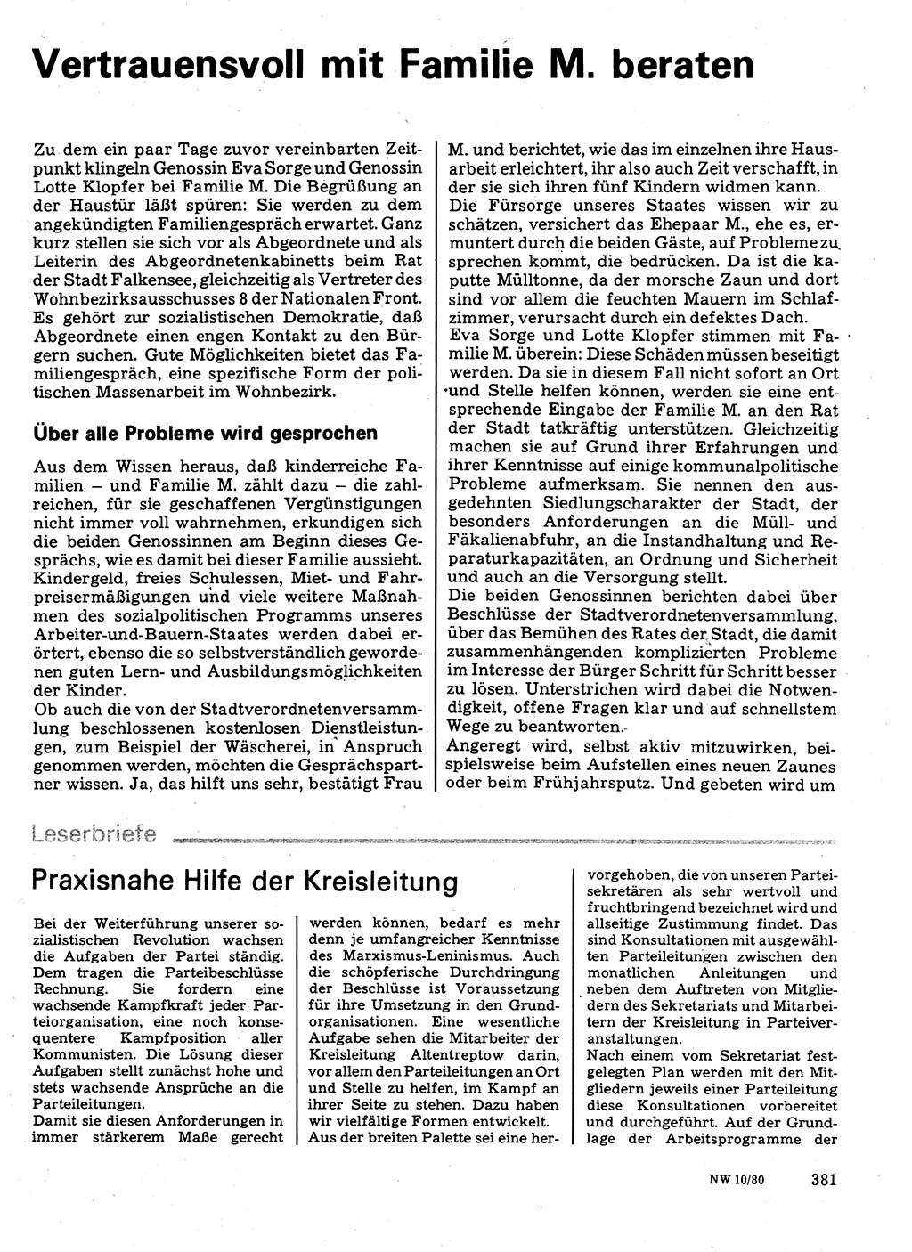 Neuer Weg (NW), Organ des Zentralkomitees (ZK) der SED (Sozialistische Einheitspartei Deutschlands) für Fragen des Parteilebens, 35. Jahrgang [Deutsche Demokratische Republik (DDR)] 1980, Seite 381 (NW ZK SED DDR 1980, S. 381)