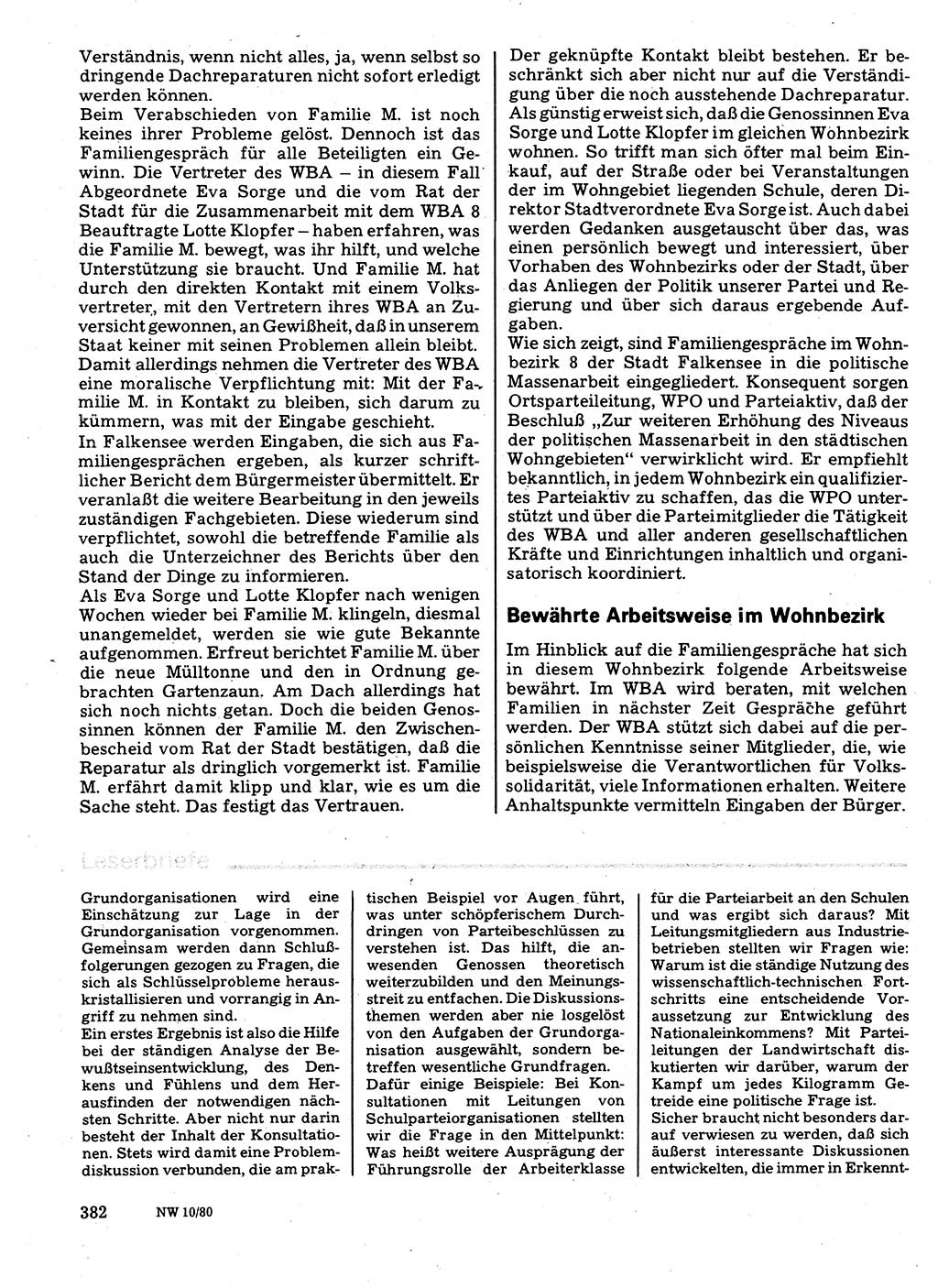 Neuer Weg (NW), Organ des Zentralkomitees (ZK) der SED (Sozialistische Einheitspartei Deutschlands) für Fragen des Parteilebens, 35. Jahrgang [Deutsche Demokratische Republik (DDR)] 1980, Seite 382 (NW ZK SED DDR 1980, S. 382)