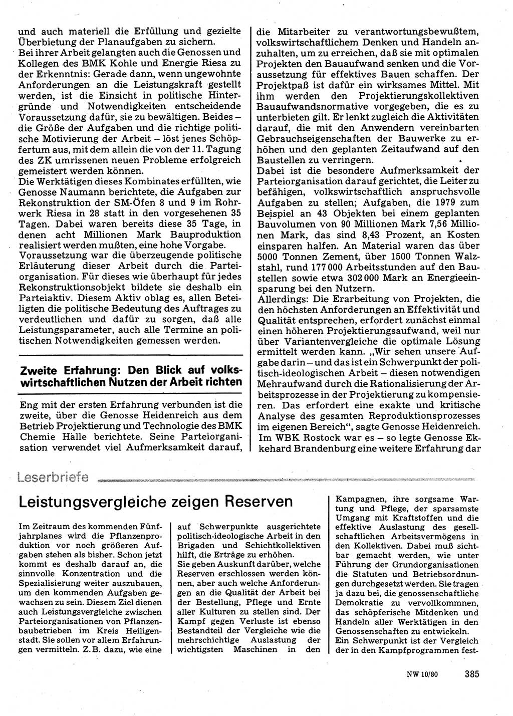 Neuer Weg (NW), Organ des Zentralkomitees (ZK) der SED (Sozialistische Einheitspartei Deutschlands) für Fragen des Parteilebens, 35. Jahrgang [Deutsche Demokratische Republik (DDR)] 1980, Seite 385 (NW ZK SED DDR 1980, S. 385)