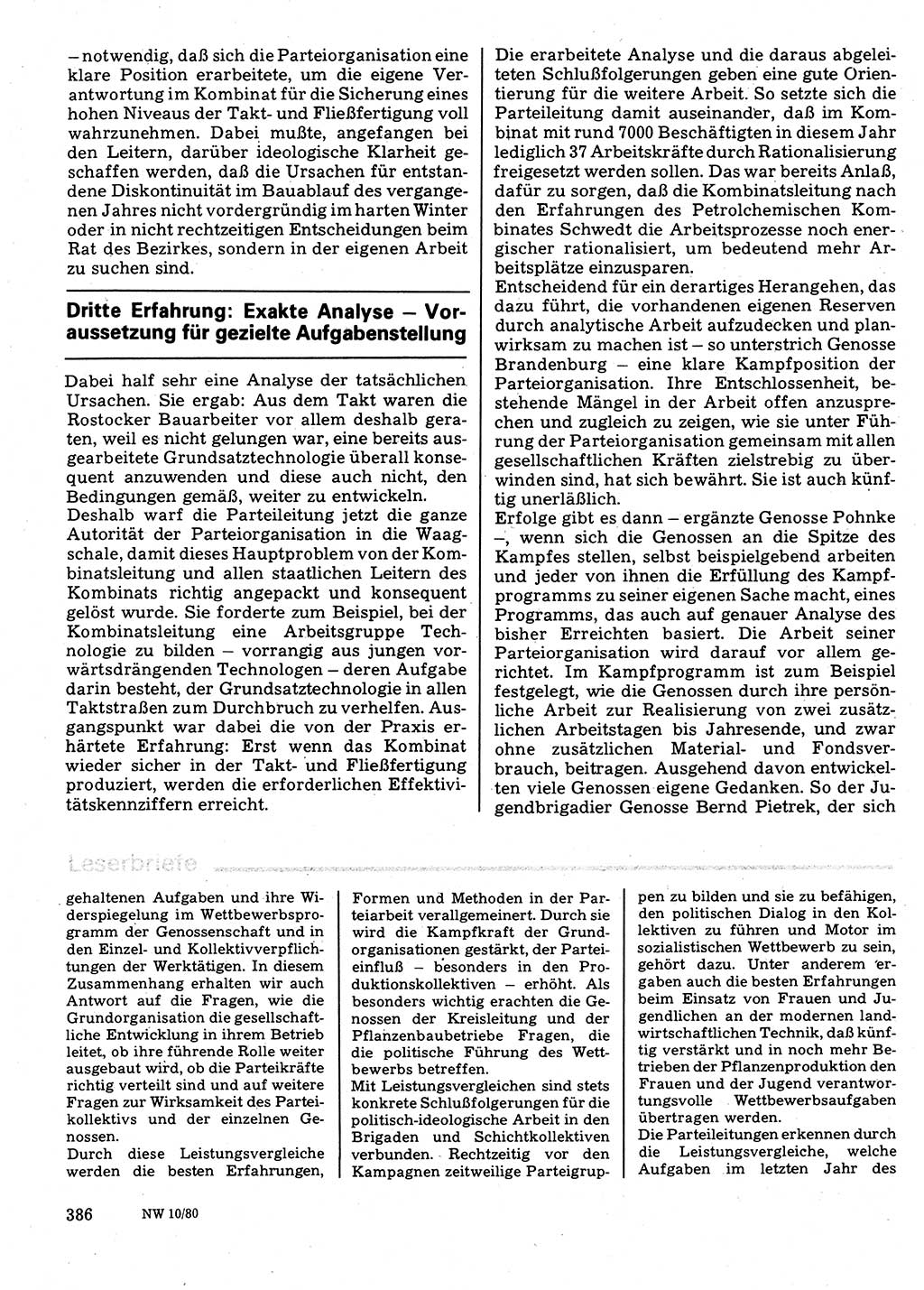 Neuer Weg (NW), Organ des Zentralkomitees (ZK) der SED (Sozialistische Einheitspartei Deutschlands) für Fragen des Parteilebens, 35. Jahrgang [Deutsche Demokratische Republik (DDR)] 1980, Seite 386 (NW ZK SED DDR 1980, S. 386)