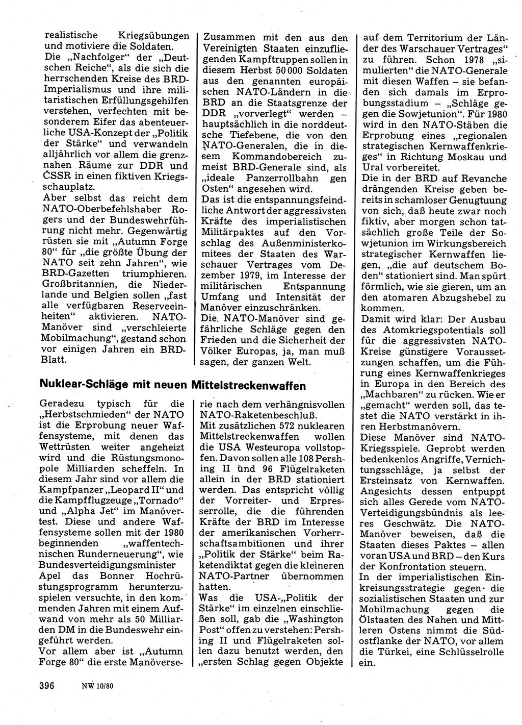 Neuer Weg (NW), Organ des Zentralkomitees (ZK) der SED (Sozialistische Einheitspartei Deutschlands) für Fragen des Parteilebens, 35. Jahrgang [Deutsche Demokratische Republik (DDR)] 1980, Seite 396 (NW ZK SED DDR 1980, S. 396)