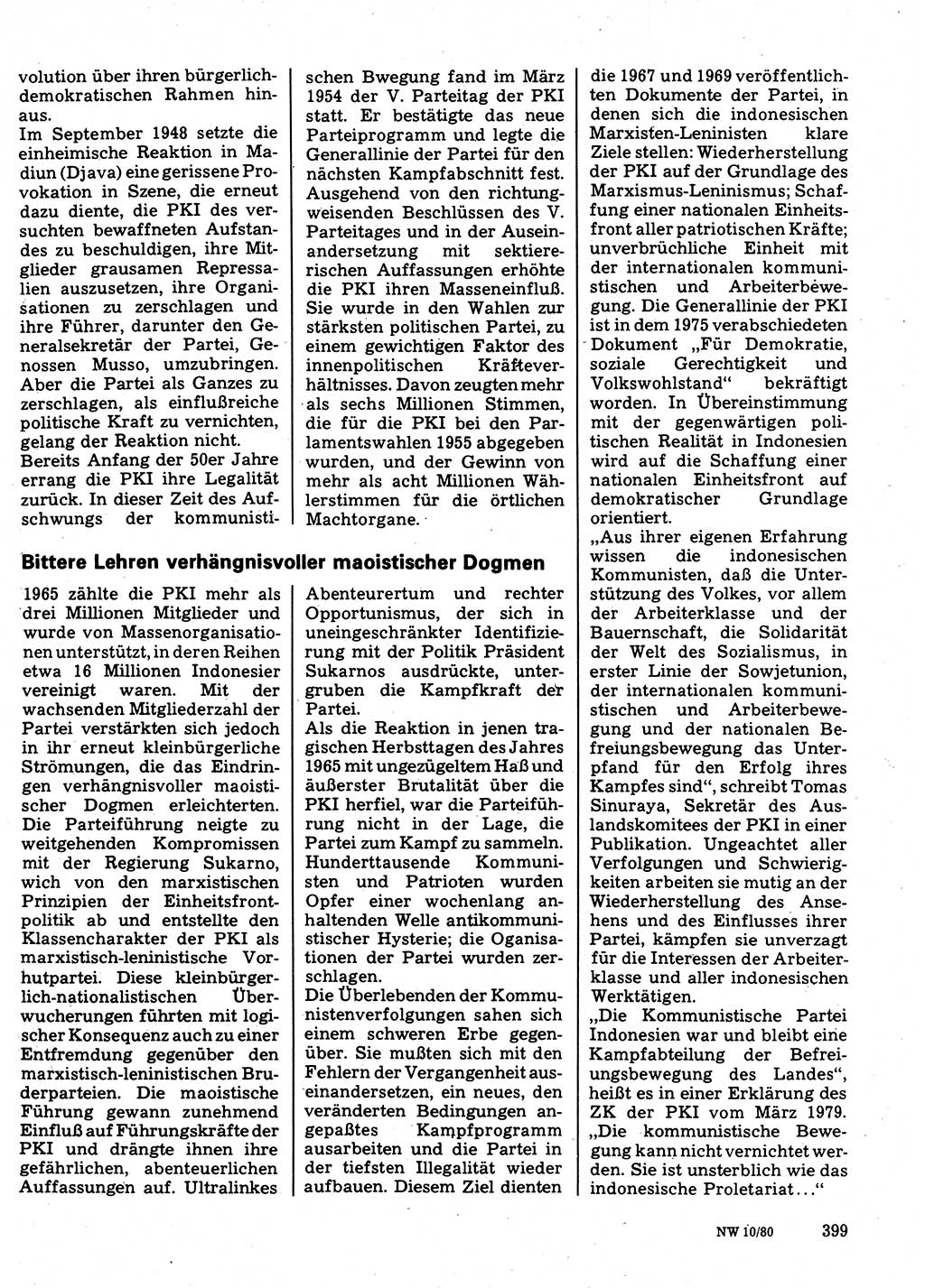 Neuer Weg (NW), Organ des Zentralkomitees (ZK) der SED (Sozialistische Einheitspartei Deutschlands) für Fragen des Parteilebens, 35. Jahrgang [Deutsche Demokratische Republik (DDR)] 1980, Seite 399 (NW ZK SED DDR 1980, S. 399)
