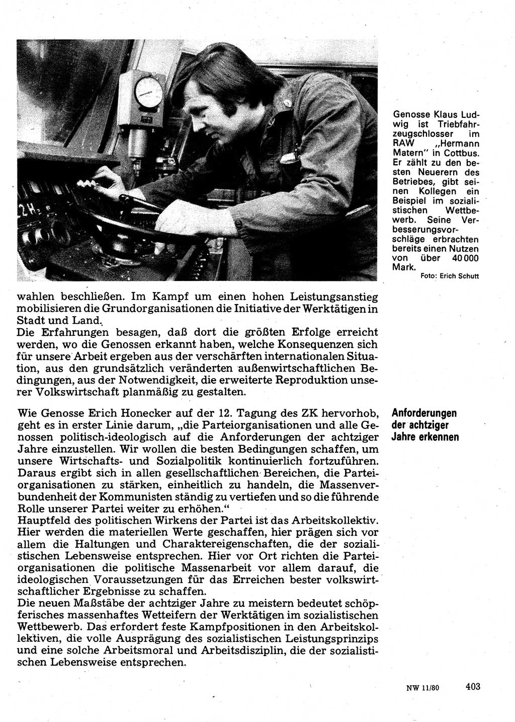 Neuer Weg (NW), Organ des Zentralkomitees (ZK) der SED (Sozialistische Einheitspartei Deutschlands) für Fragen des Parteilebens, 35. Jahrgang [Deutsche Demokratische Republik (DDR)] 1980, Seite 403 (NW ZK SED DDR 1980, S. 403)