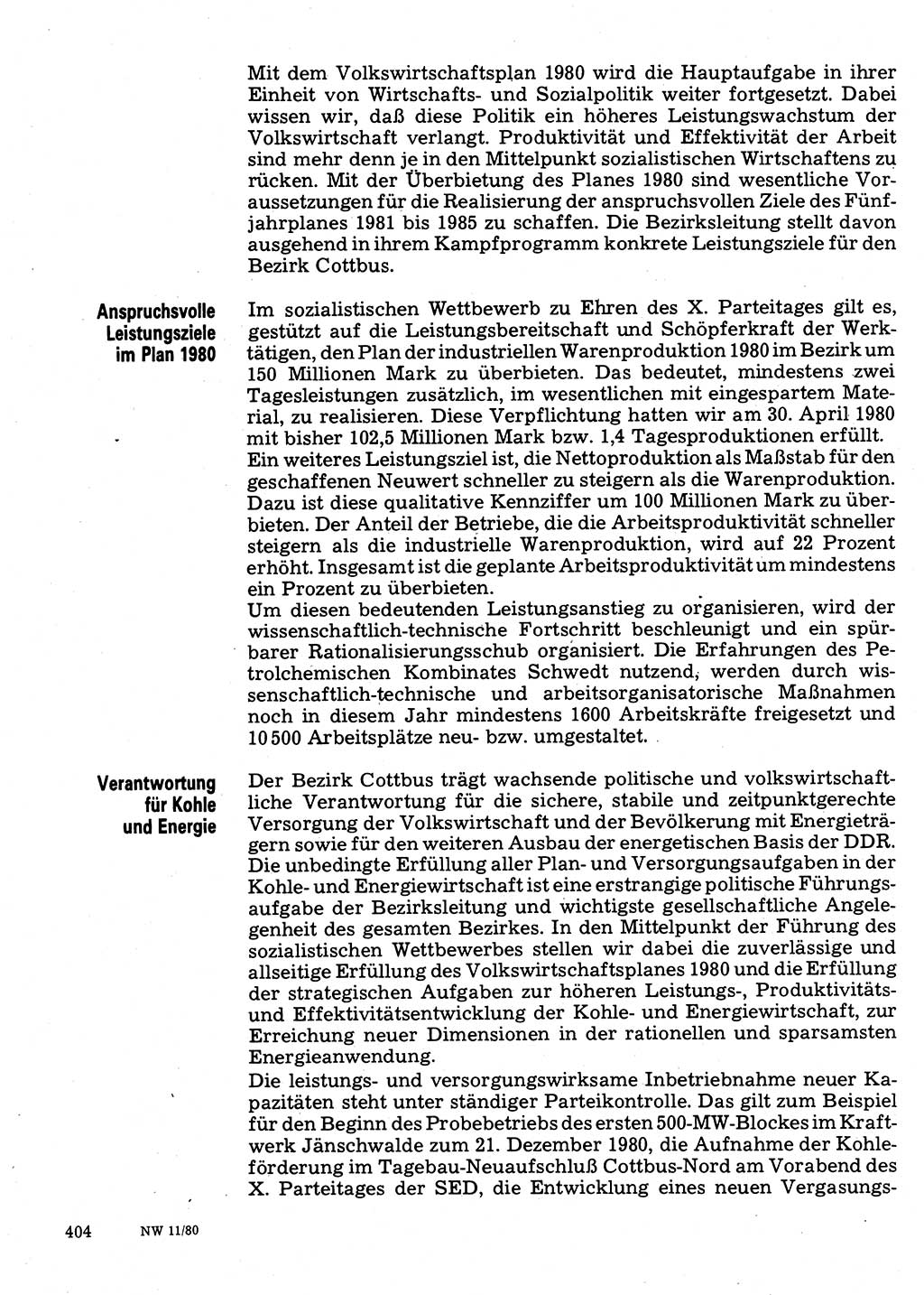 Neuer Weg (NW), Organ des Zentralkomitees (ZK) der SED (Sozialistische Einheitspartei Deutschlands) für Fragen des Parteilebens, 35. Jahrgang [Deutsche Demokratische Republik (DDR)] 1980, Seite 404 (NW ZK SED DDR 1980, S. 404)