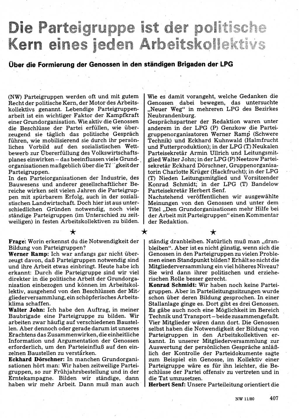 Neuer Weg (NW), Organ des Zentralkomitees (ZK) der SED (Sozialistische Einheitspartei Deutschlands) für Fragen des Parteilebens, 35. Jahrgang [Deutsche Demokratische Republik (DDR)] 1980, Seite 407 (NW ZK SED DDR 1980, S. 407)