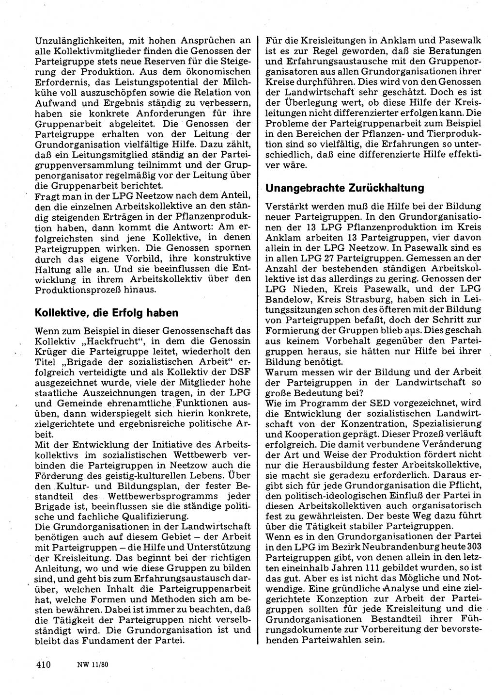 Neuer Weg (NW), Organ des Zentralkomitees (ZK) der SED (Sozialistische Einheitspartei Deutschlands) für Fragen des Parteilebens, 35. Jahrgang [Deutsche Demokratische Republik (DDR)] 1980, Seite 410 (NW ZK SED DDR 1980, S. 410)