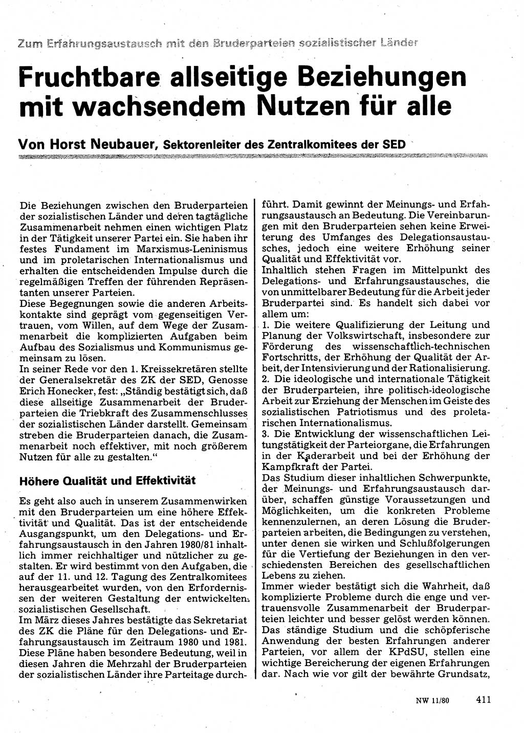 Neuer Weg (NW), Organ des Zentralkomitees (ZK) der SED (Sozialistische Einheitspartei Deutschlands) für Fragen des Parteilebens, 35. Jahrgang [Deutsche Demokratische Republik (DDR)] 1980, Seite 411 (NW ZK SED DDR 1980, S. 411)