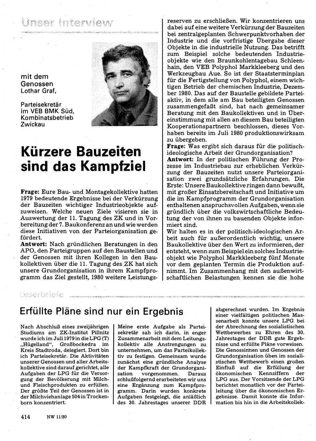 Neuer Weg (NW), Organ des Zentralkomitees (ZK) der SED (Sozialistische Einheitspartei Deutschlands) für Fragen des Parteilebens, 35. Jahrgang [Deutsche Demokratische Republik (DDR)] 1980, Seite 414 (NW ZK SED DDR 1980, S. 414)